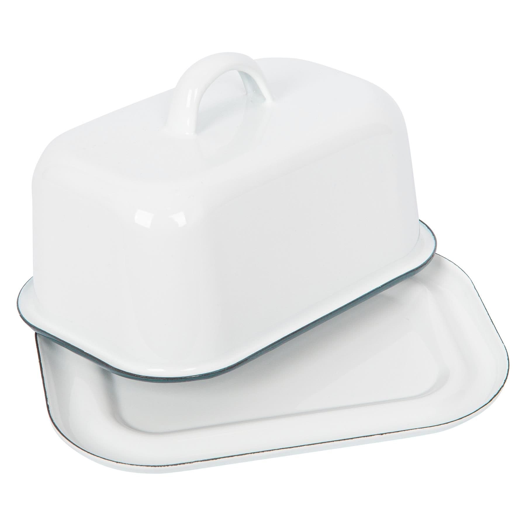 White Enamel Butter Dish - 18.5cm x 10cm
