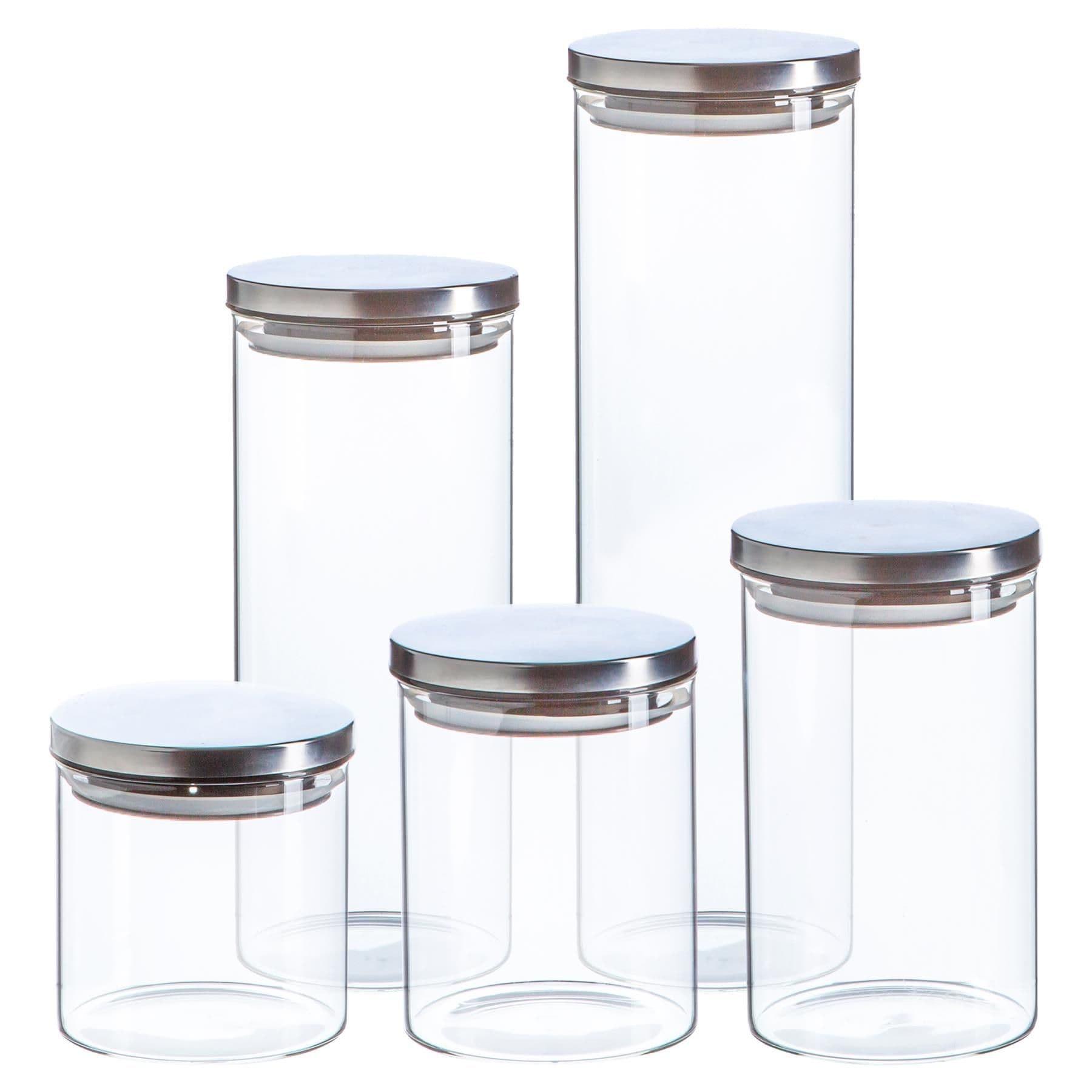 Argon Tableware 5pc Scandi Storage Jar Set with Metallic Lids - Silver