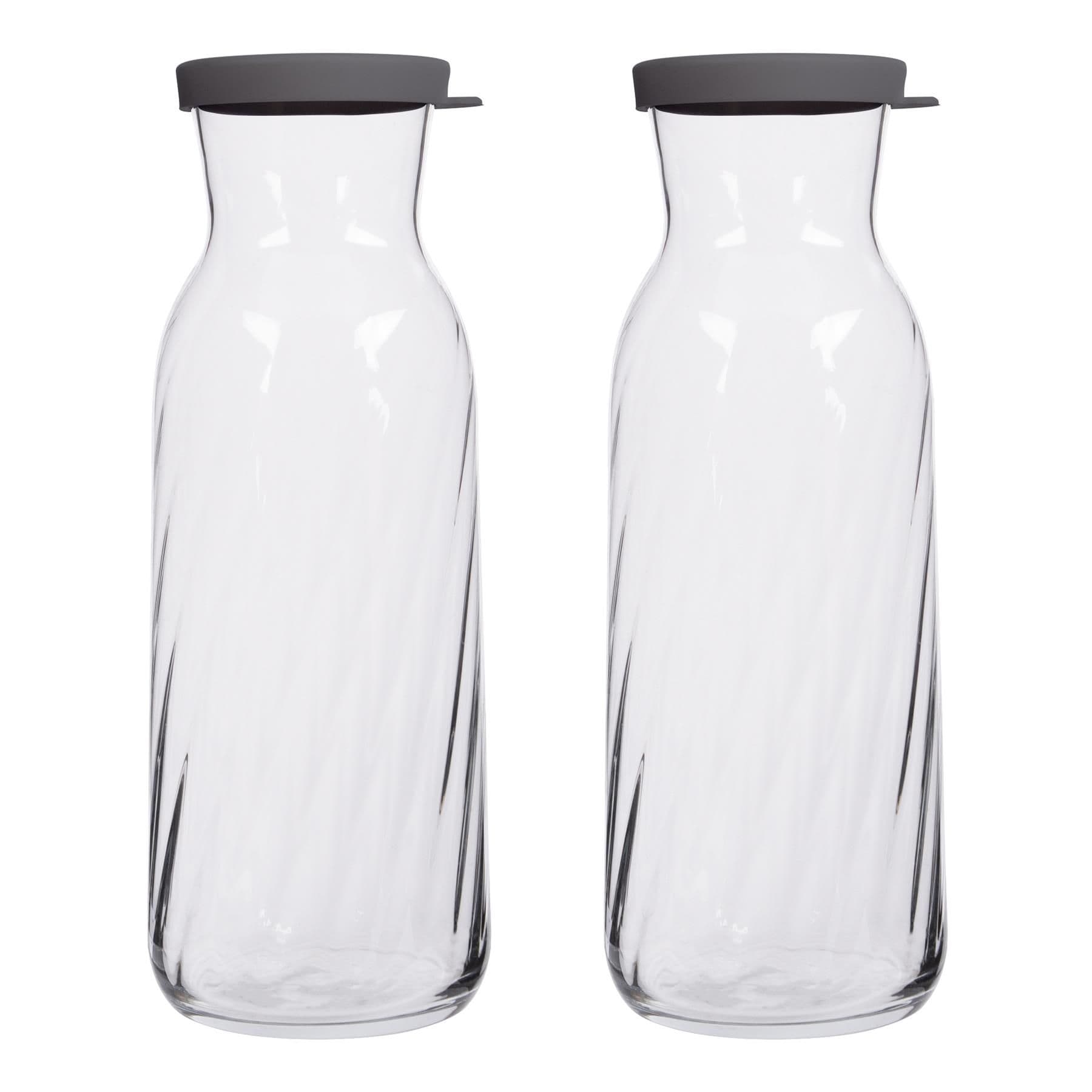 Fonte Optic Glass Carafes - 1.2L - Grey Lid - Pack of 2