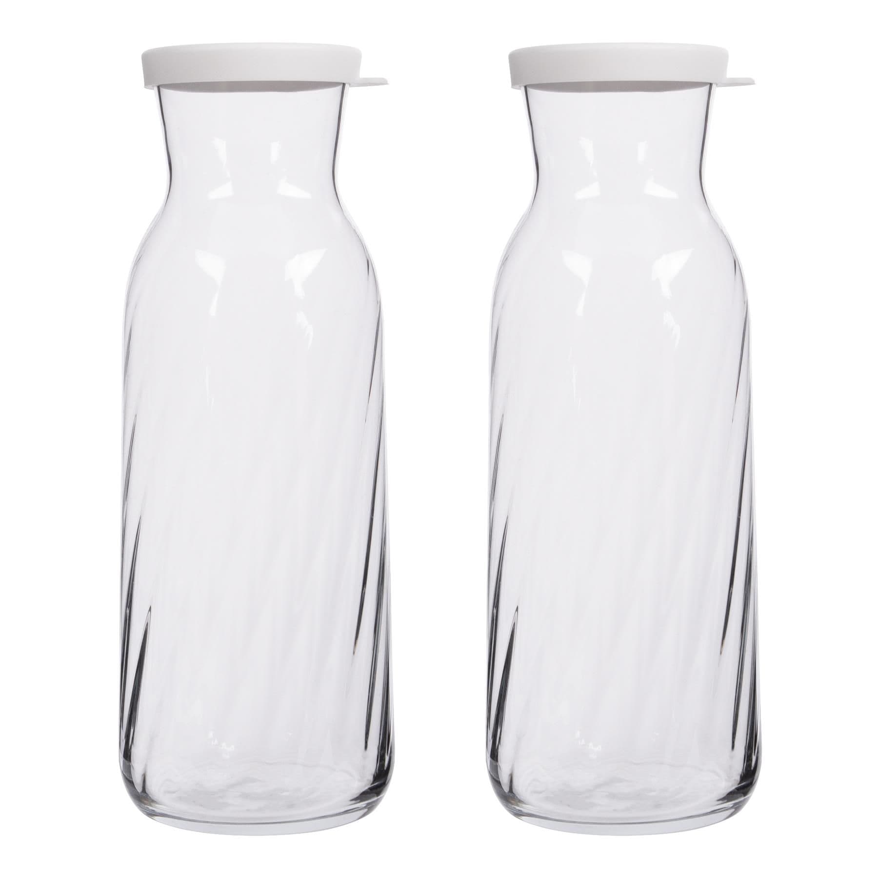 Fonte Optic Glass Carafes - 1.2L - White Lid - Pack of 2