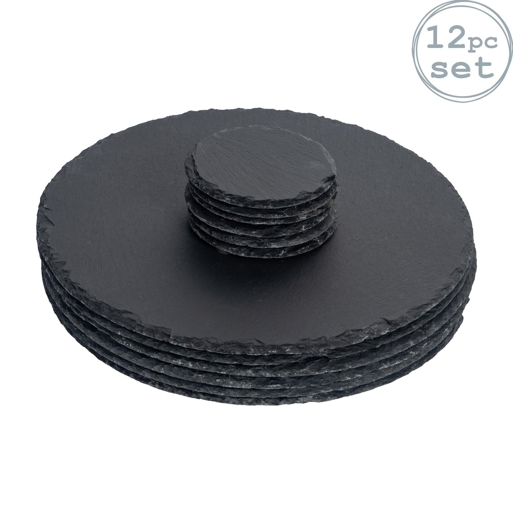 12 Piece Round Slate Placemats & Coasters Set