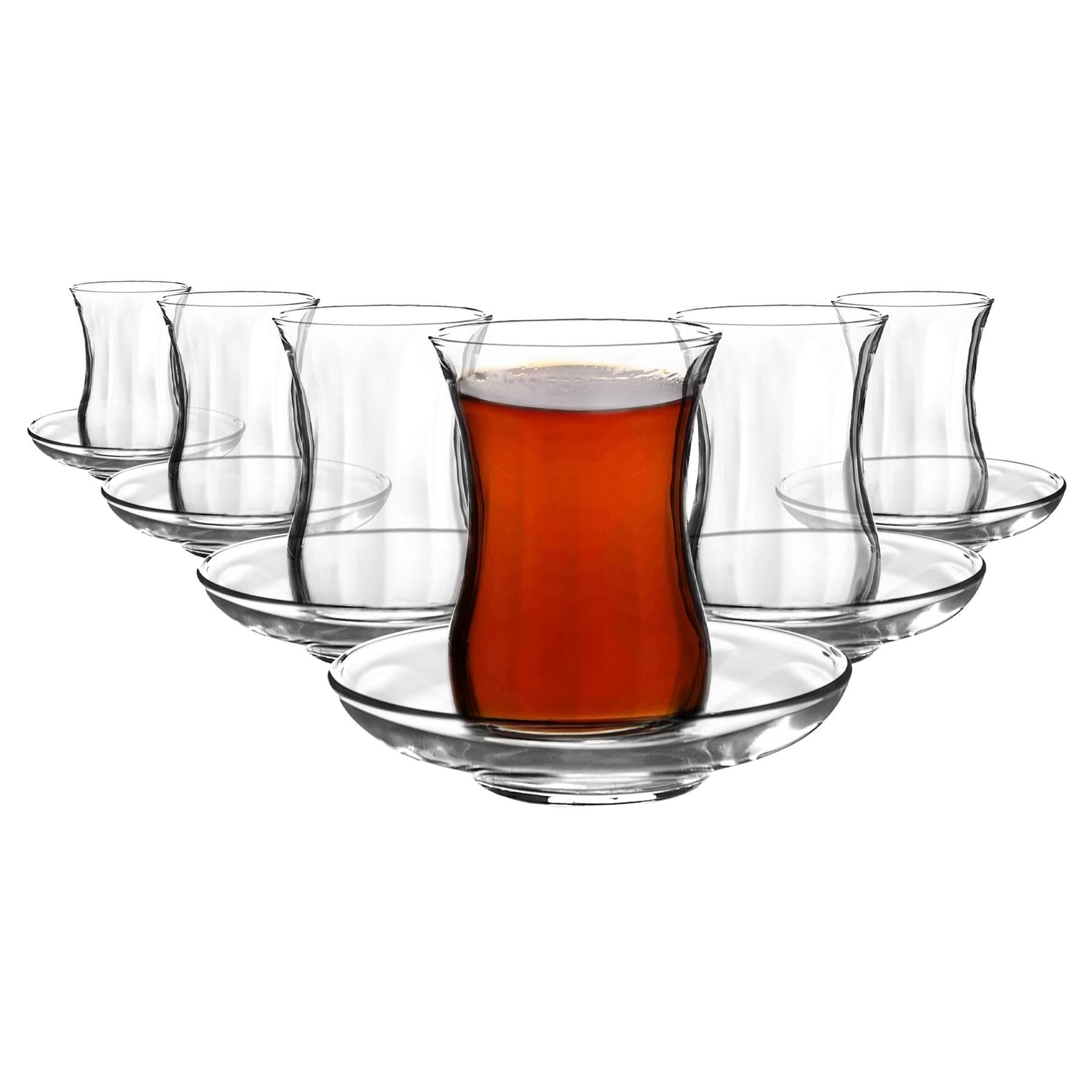 Klasik Glass Turkish Tea Cups & Saucers - 115ml - Clear - 12 Piece