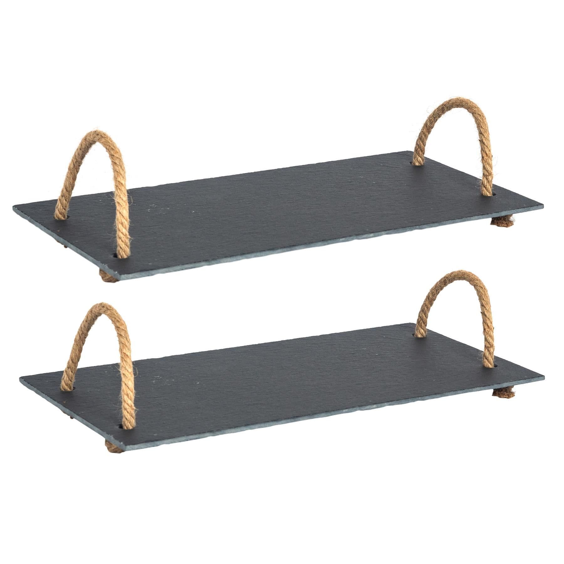 Slate Serving Tray with Rope Handles 40cm x 20cm Grey Pack of 2