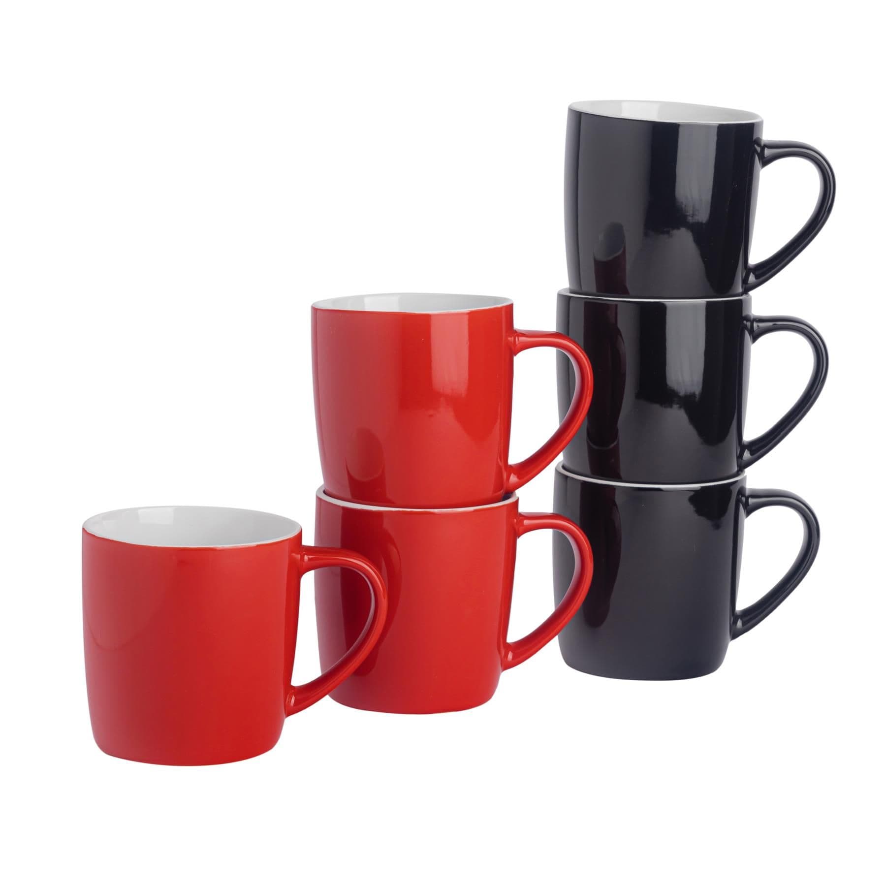 Coloured Coffee Mugs - 350ml - Red/Black - Pack of 6