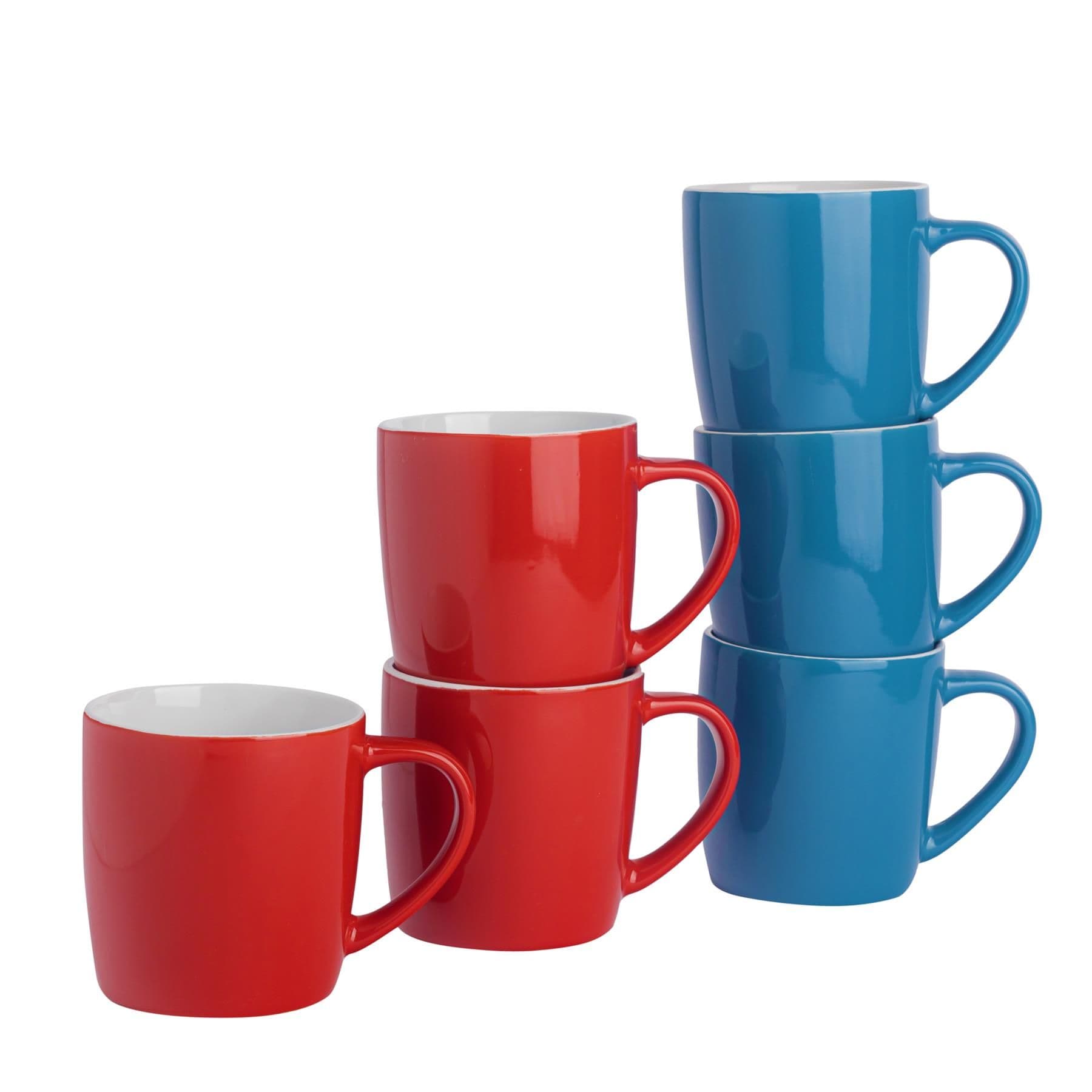 Coloured Coffee Mugs - 350ml - Red/Blue - Pack of 6