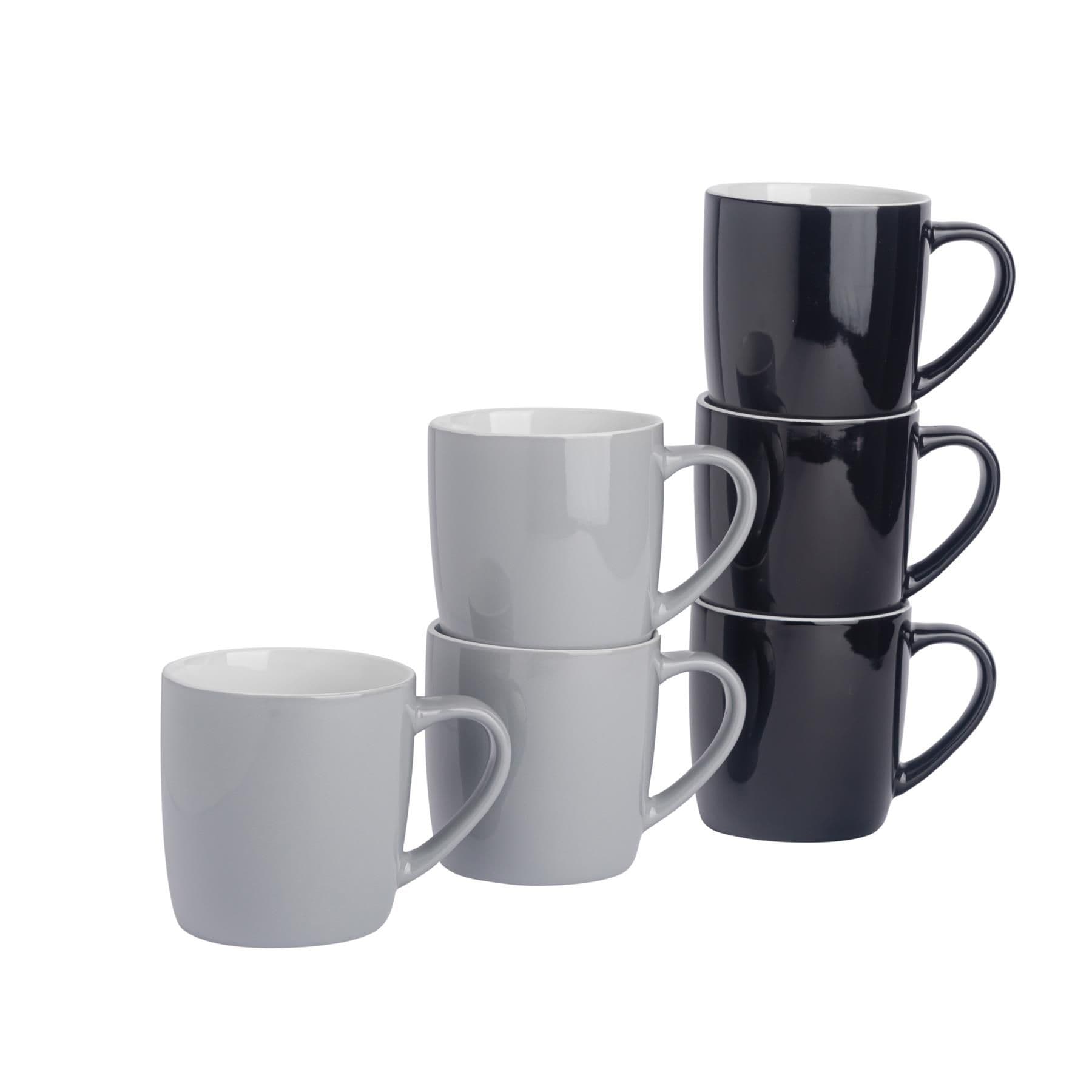 Coloured Coffee Mugs - 350ml - Black/Grey - Pack of 6