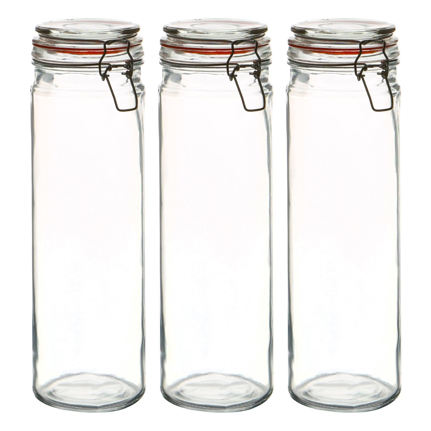 Argon Tableware Glass Spaghetti Jars - 2 Litre - Orange Seal - Pack of 3
