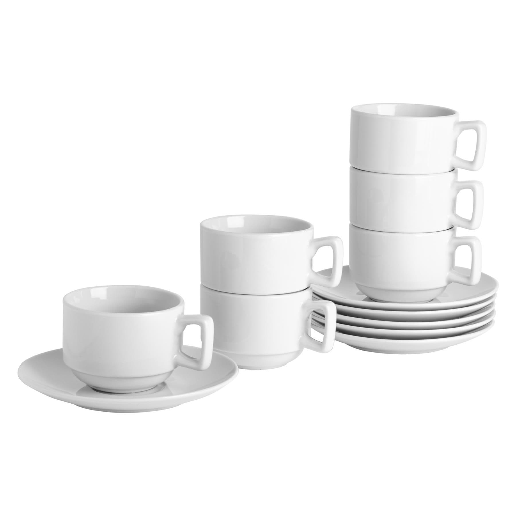 Classic White Stacking Teacup & Saucer Set - 200ml - 24 Piece