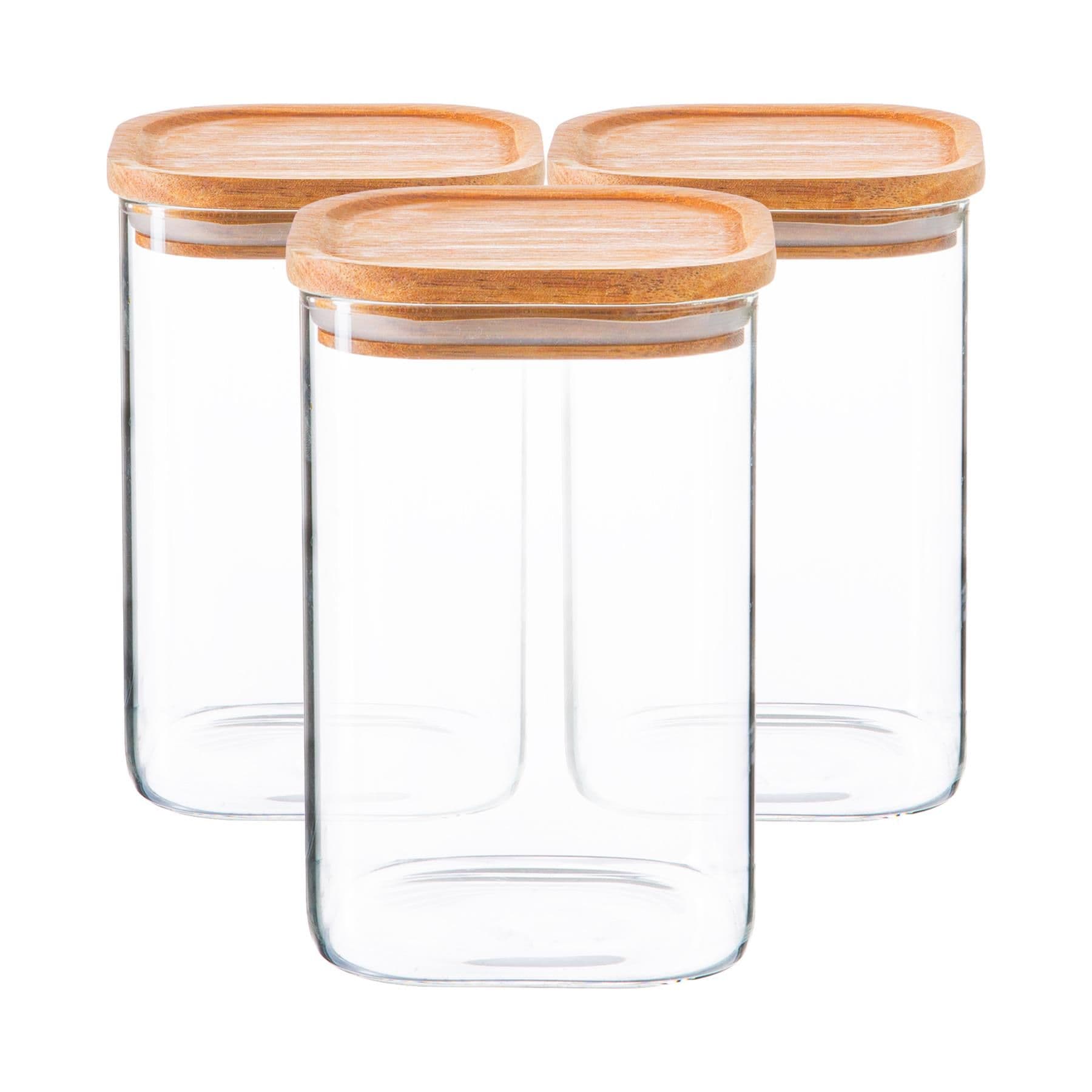 Square Glass Storage Jars with Wooden Lids 1.1 Litre Pack of 3