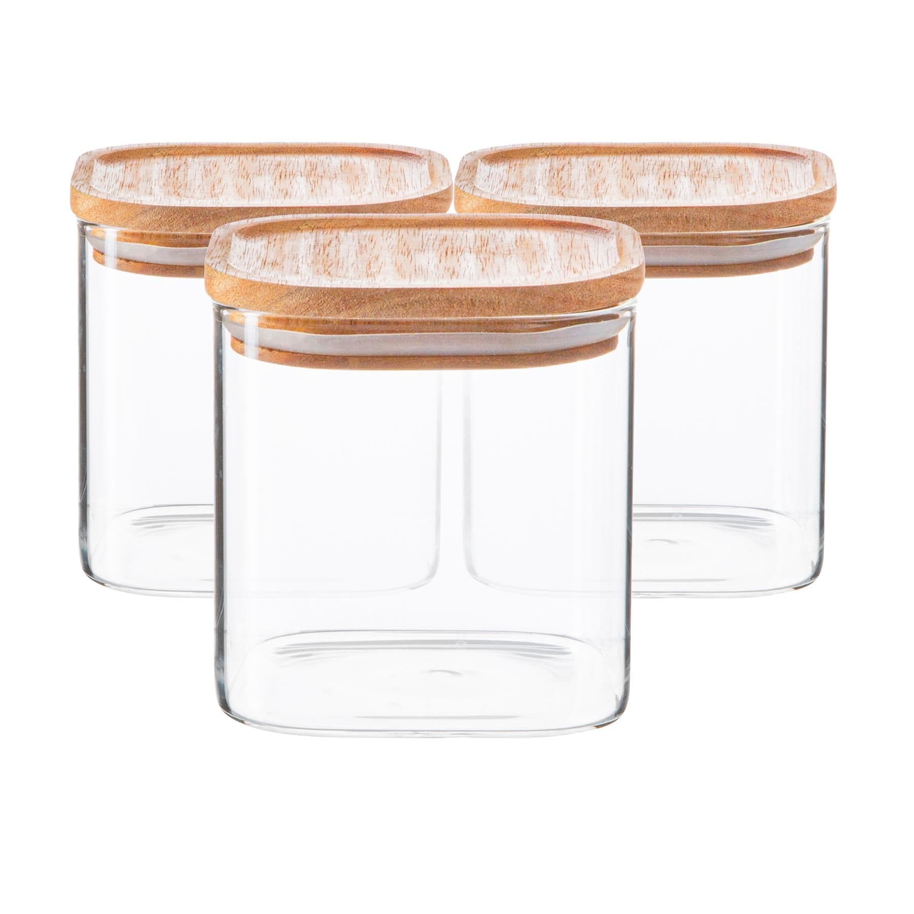 Square Glass Storage Jars with Wooden Lids 680ml Pack of 6