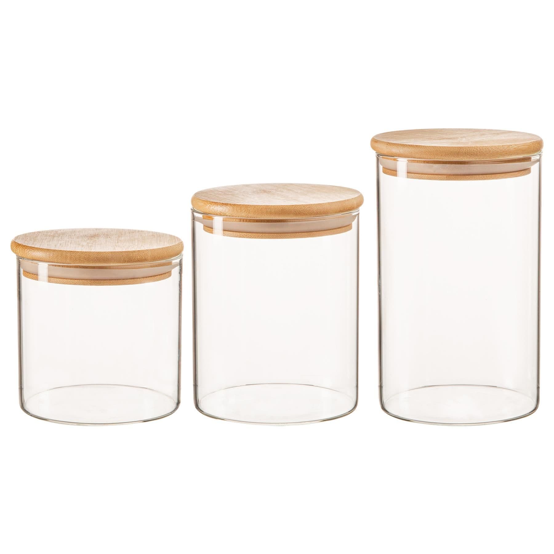3 Piece Scandi Glass Storage Jars Set with Wooden Lids