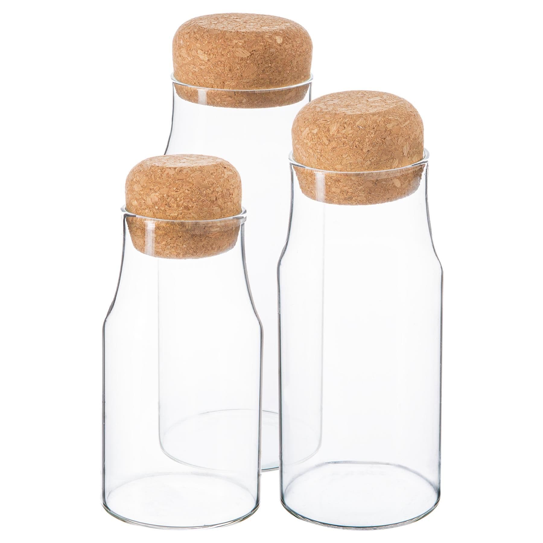 3 Piece Glass Storage Bottles Set with Cork Lids