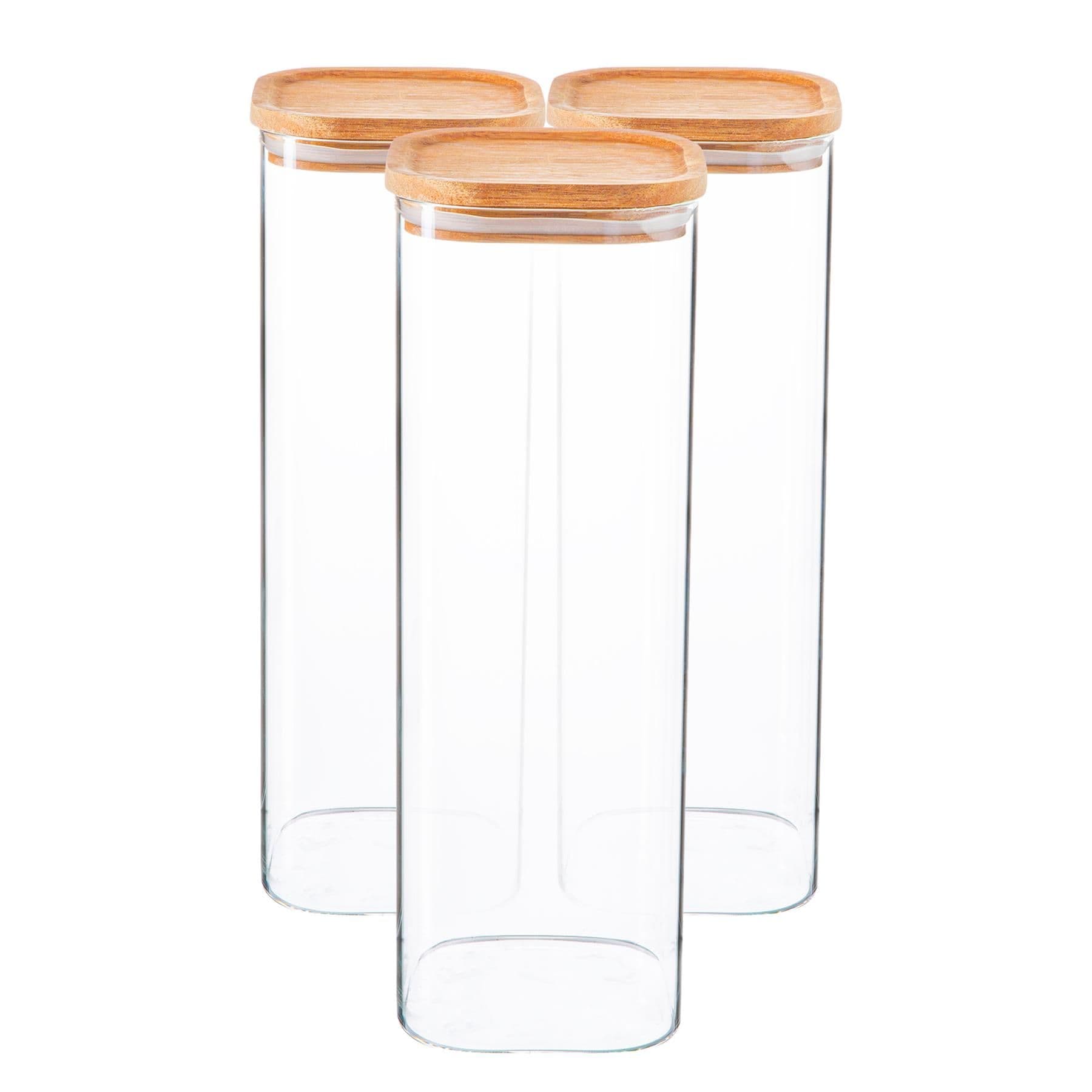 Square Glass Storage Jars with Wooden Lids 2.2 Litre Pack of 6