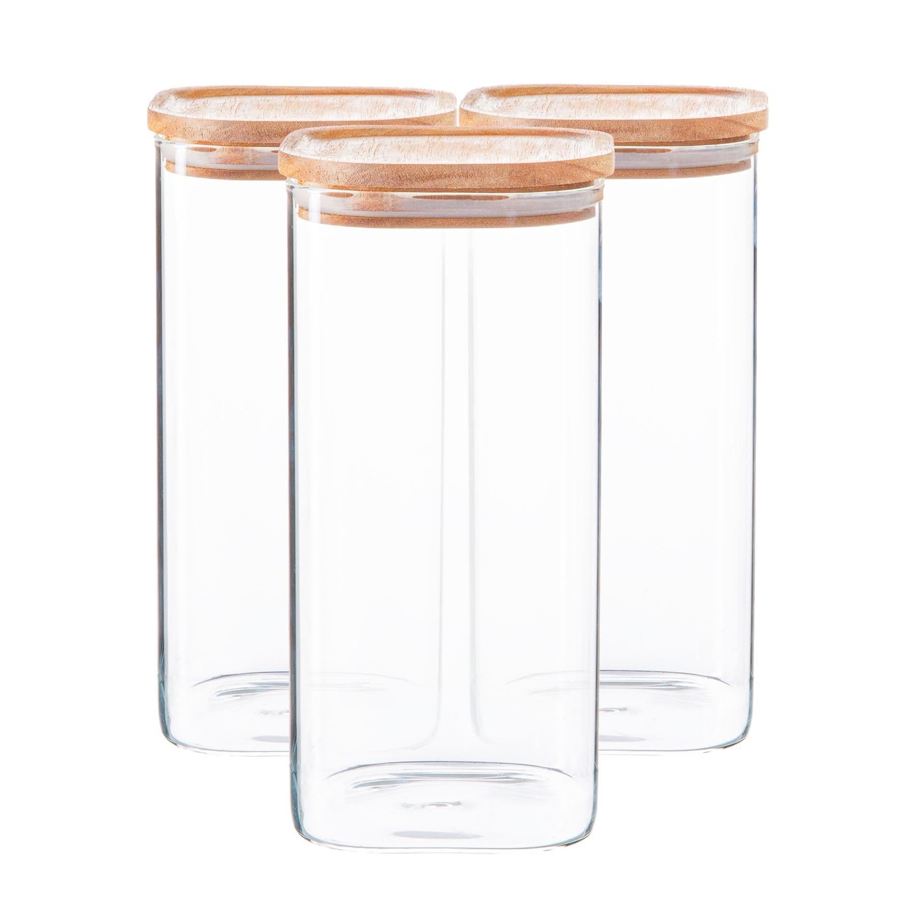 Square Glass Storage Jars with Wooden Lids 1.5 Litre Pack of 6