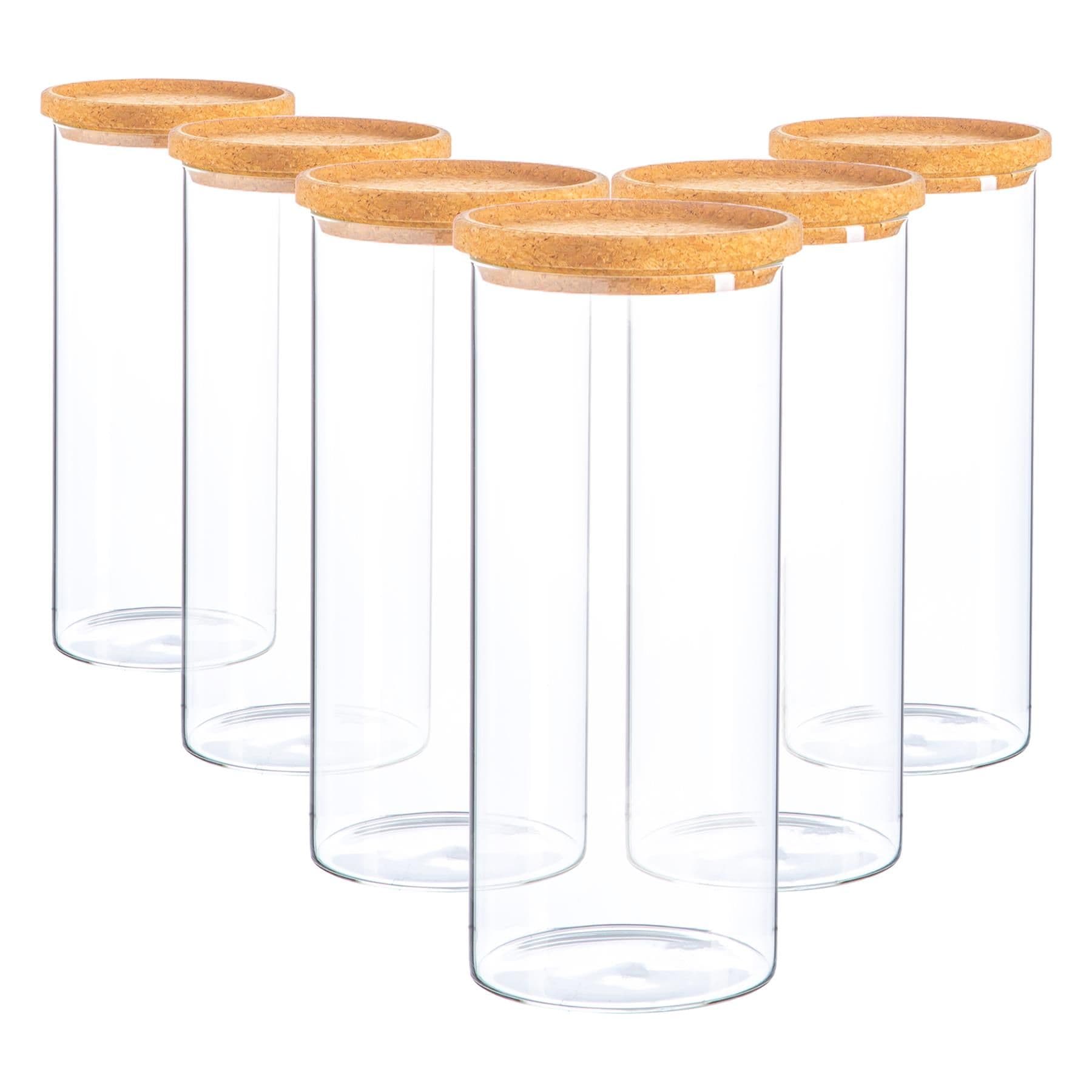 Glass Storage Jars with Cork Lids 1.5 Litre Pack of 6