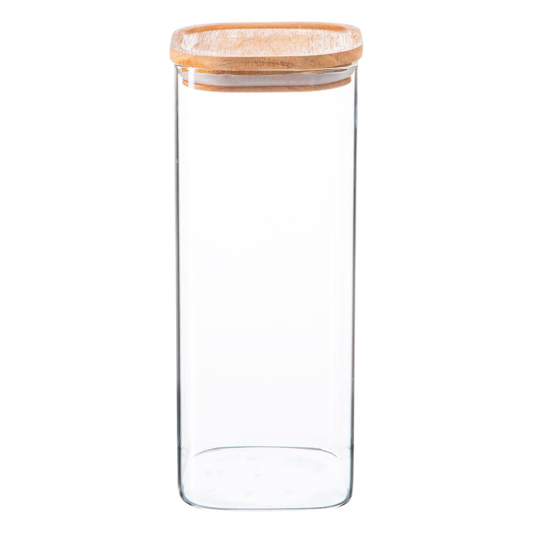 Square Glass Storage Jar with Wooden Lid 1.9 Litre