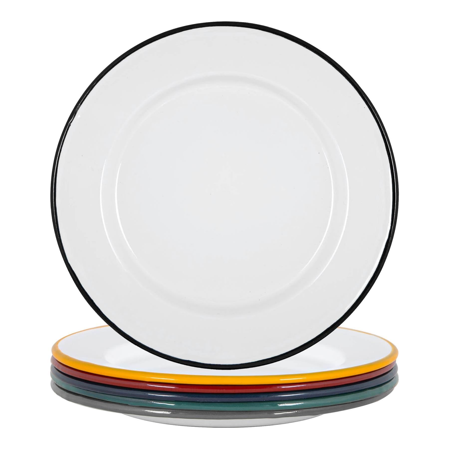 White Enamel Dinner Plates 25.5cm 6 Colours