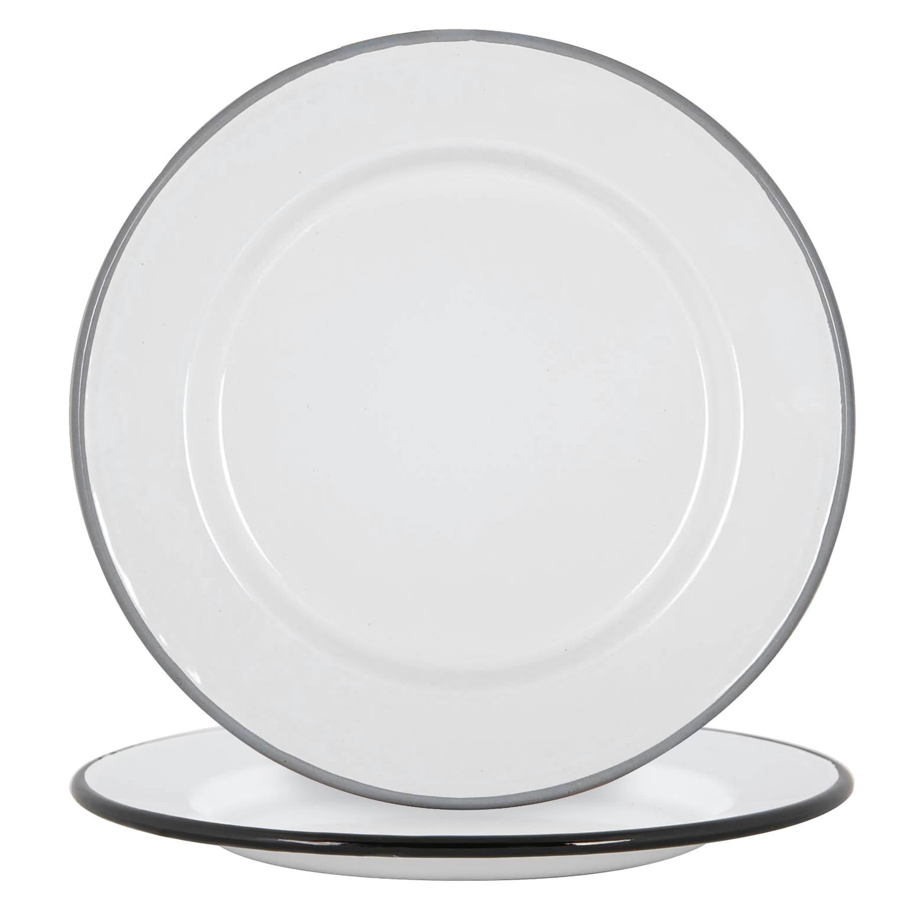 White Enamel Side Plates 20cm Black/Grey