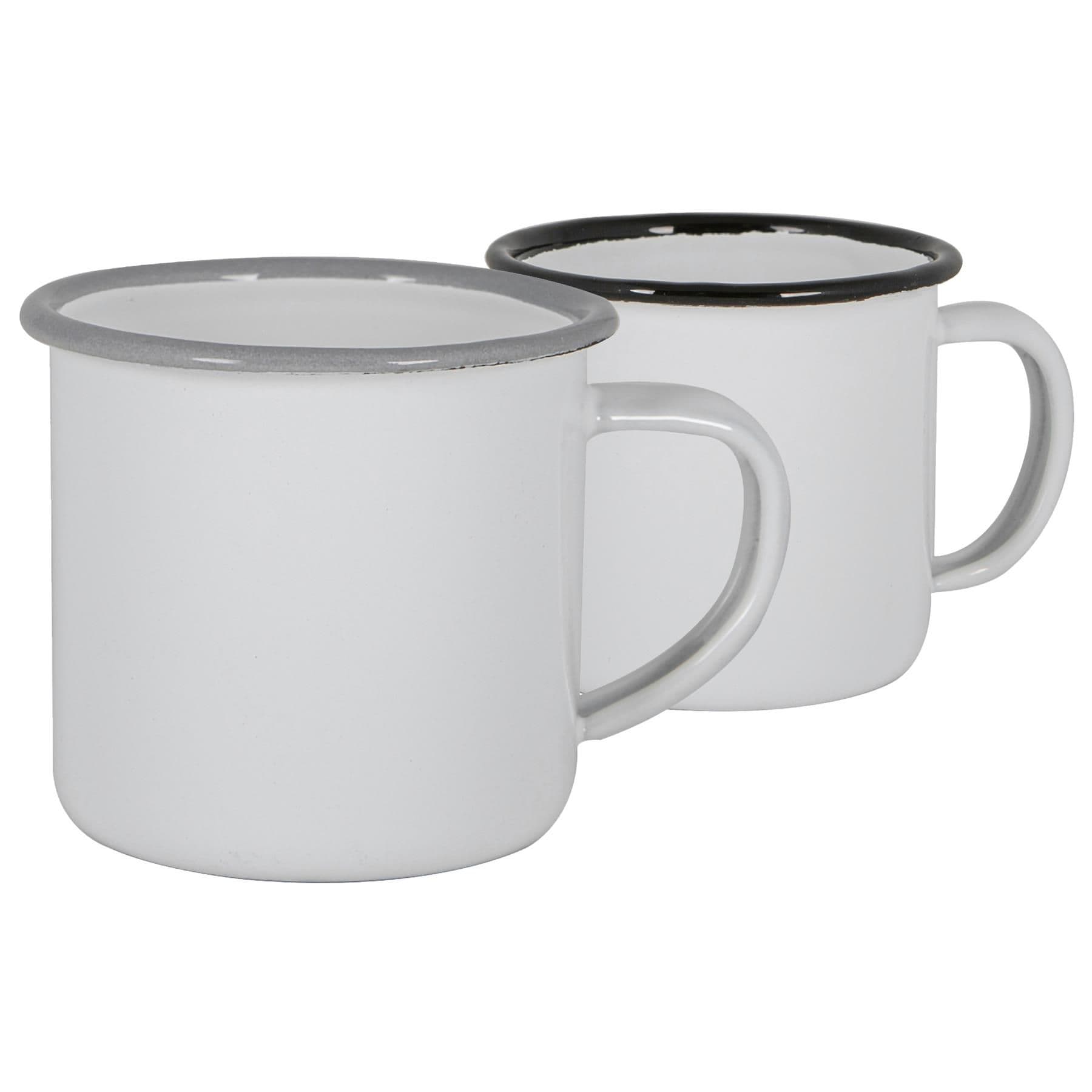 White Enamel Mugs - 375ml - Black/Grey