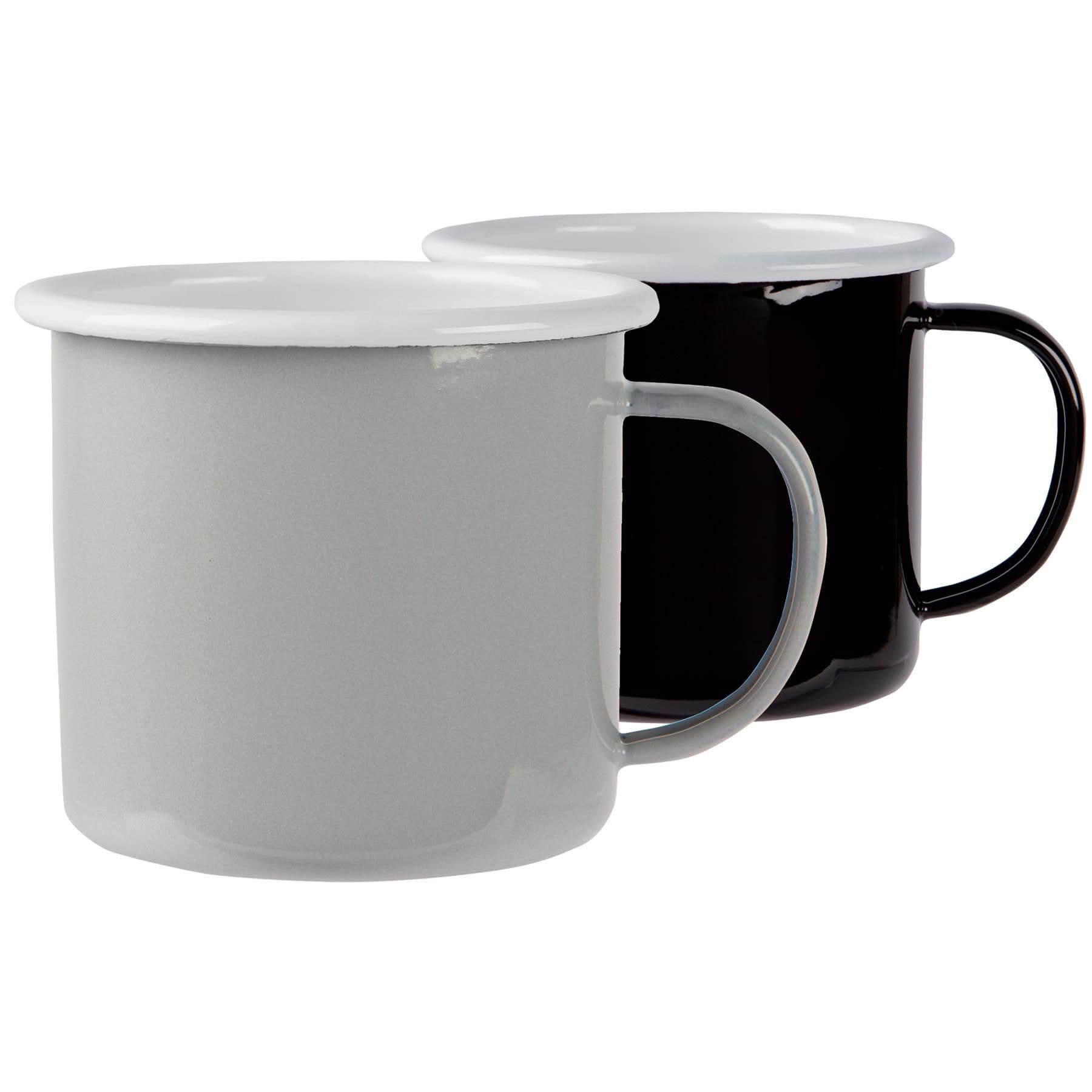Coloured Enamel Mugs - 375ml - Black/Grey