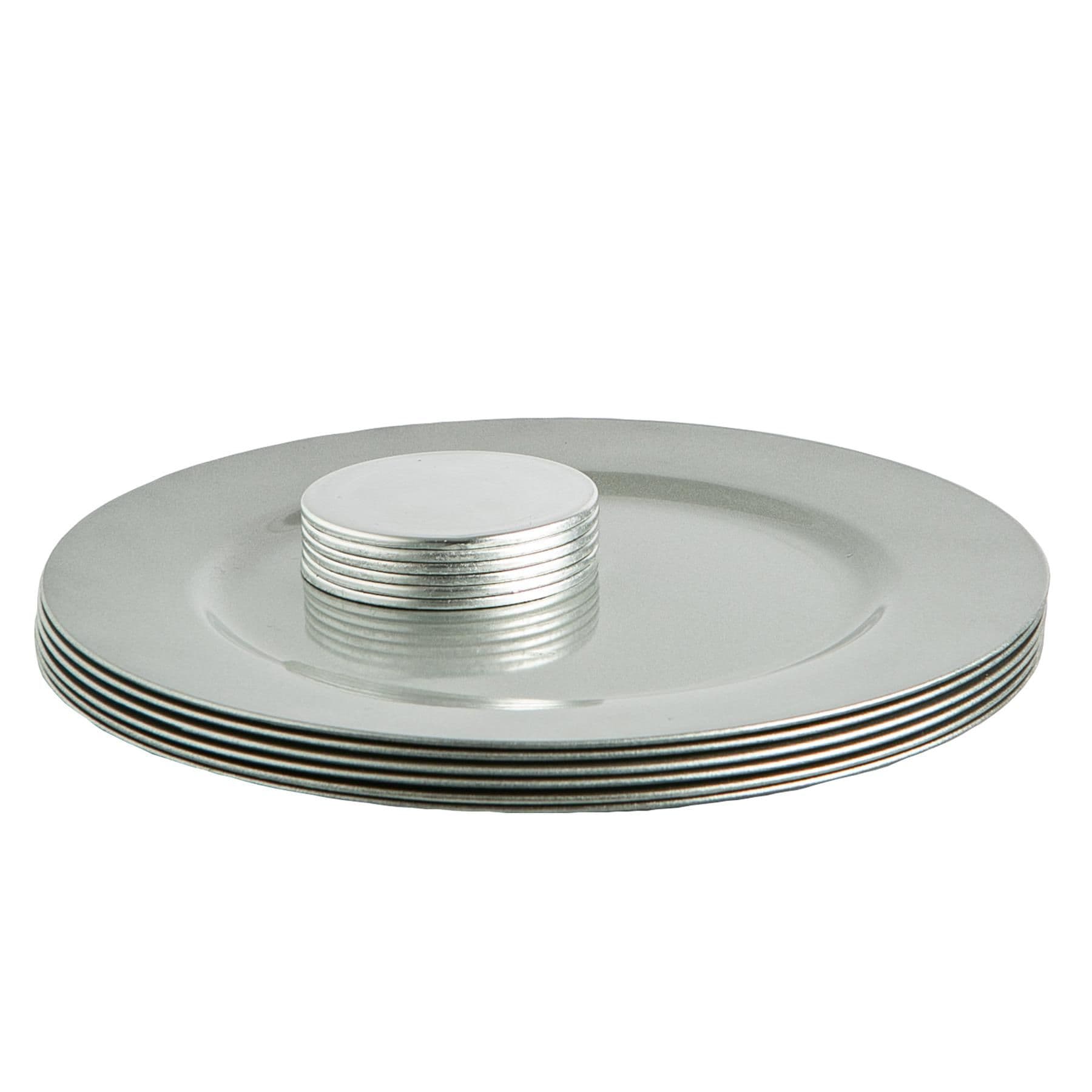 12 Piece Metallic Charger Plates Set Silver