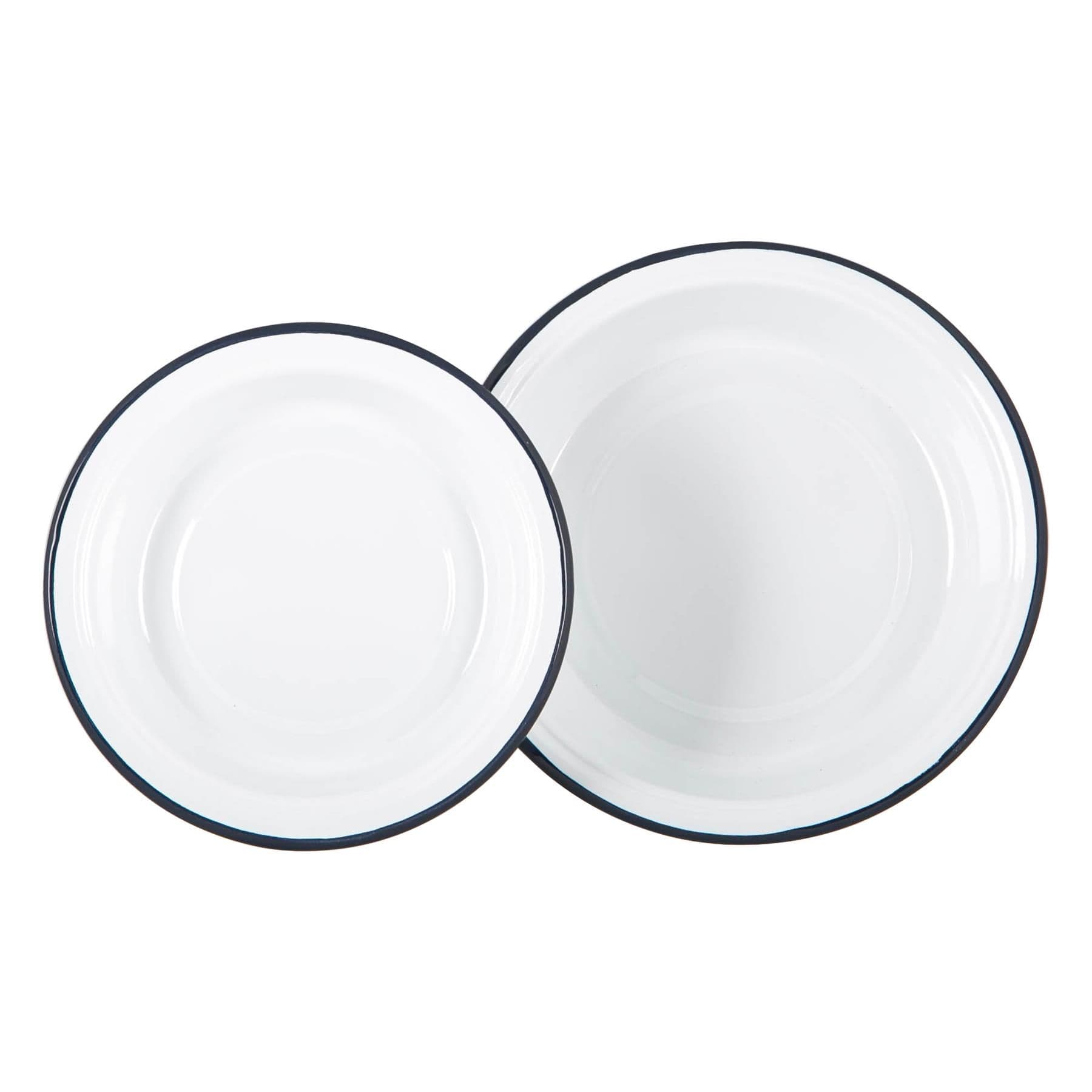 2 Piece White Enamel Deep Bowls Set Navy