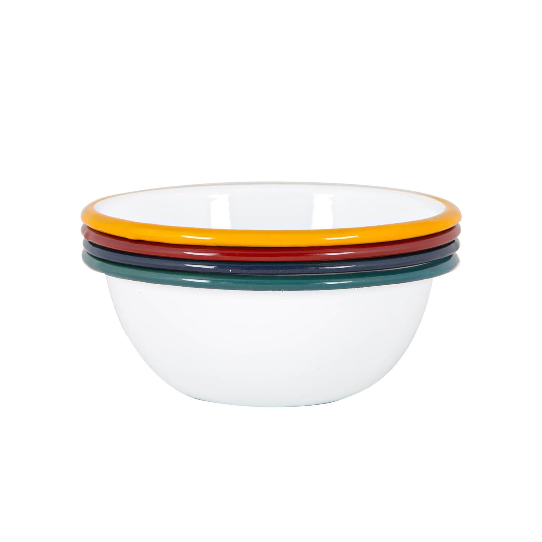 White Enamel Bowls 16cm 4 Colours