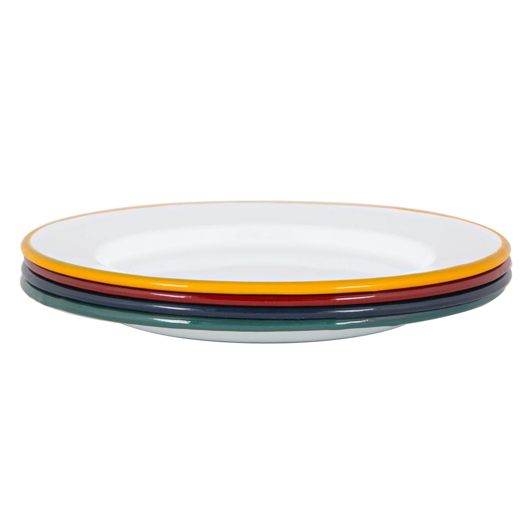 White Enamel Dinner Plates 25.5cm 4 Colours