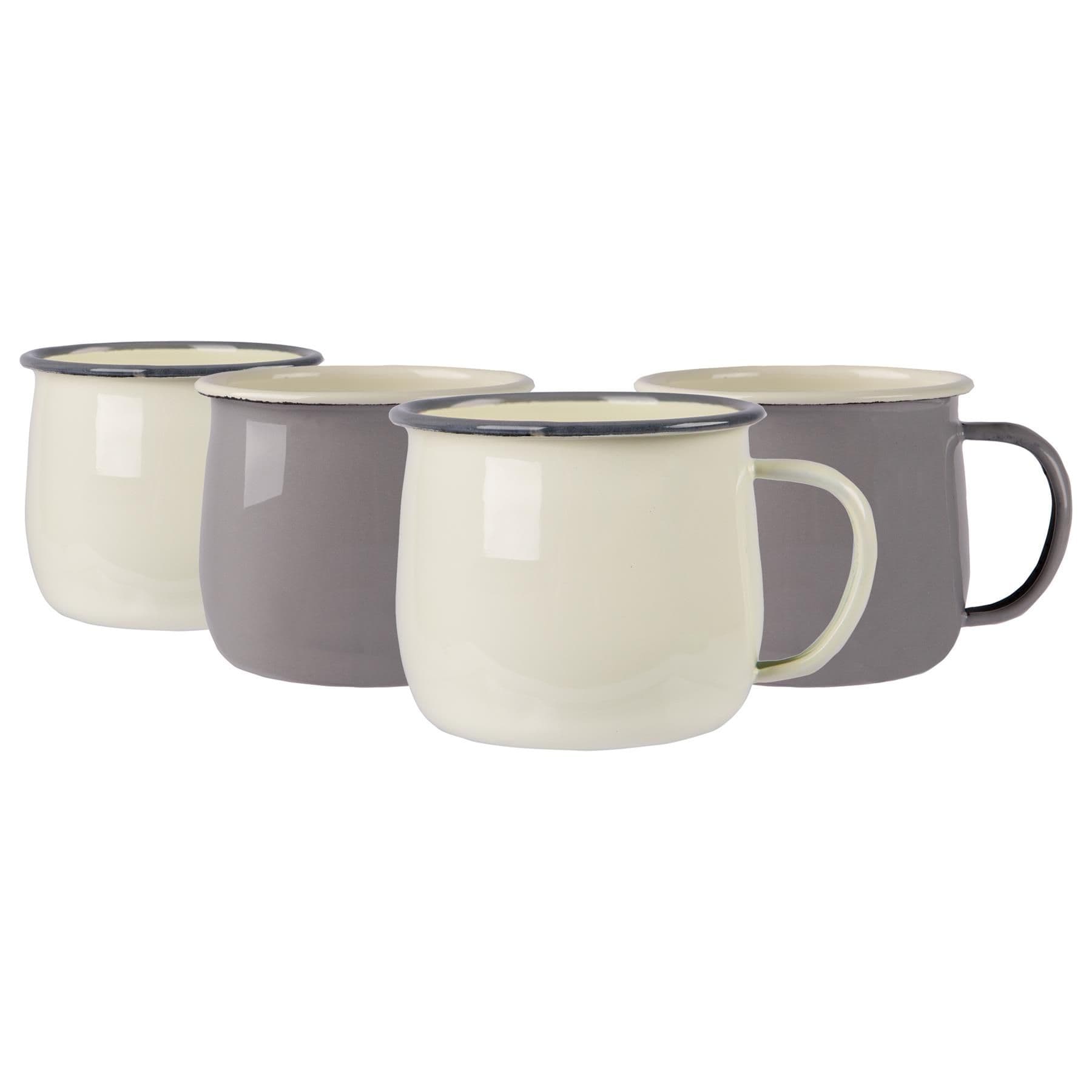 Coloured Enamel Belly Mugs - 375ml - Grey/Cream