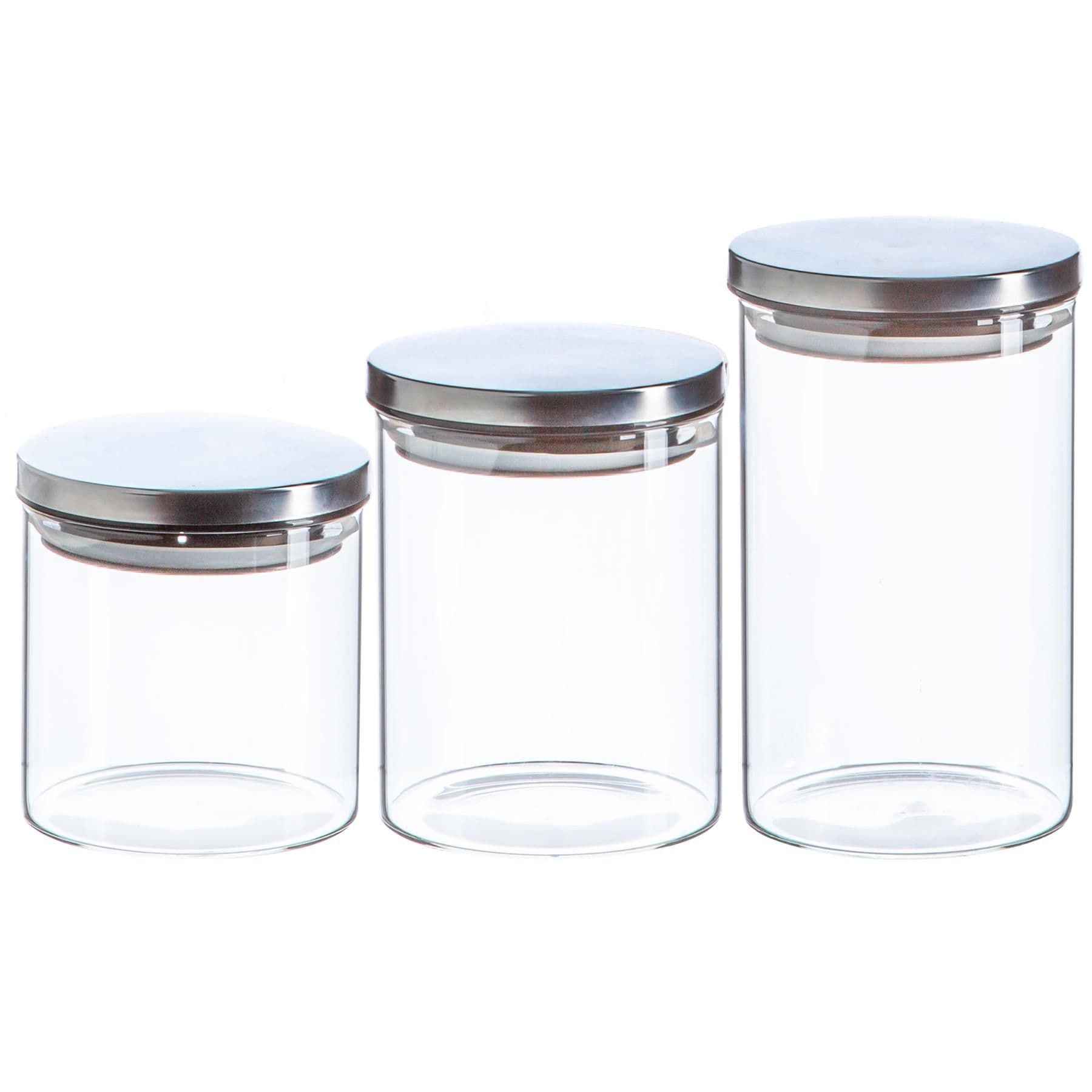 Argon Tableware Scandi Storage Jars with Metallic Lids - 3 Sizes - Silver