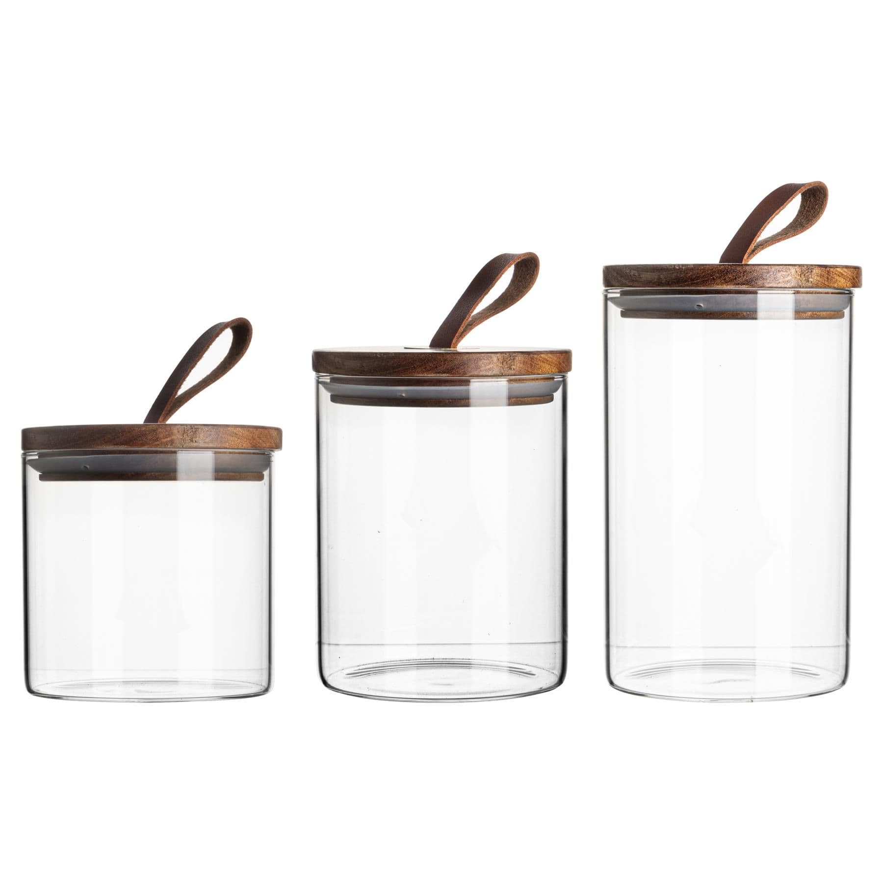 Argon Tableware Scandi Storage Jars with Leather Loop Lids - 3 Sizes