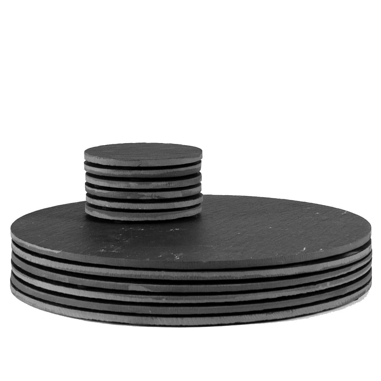 12 Piece Linea Round Slate Placemats & Coasters Set 10cm