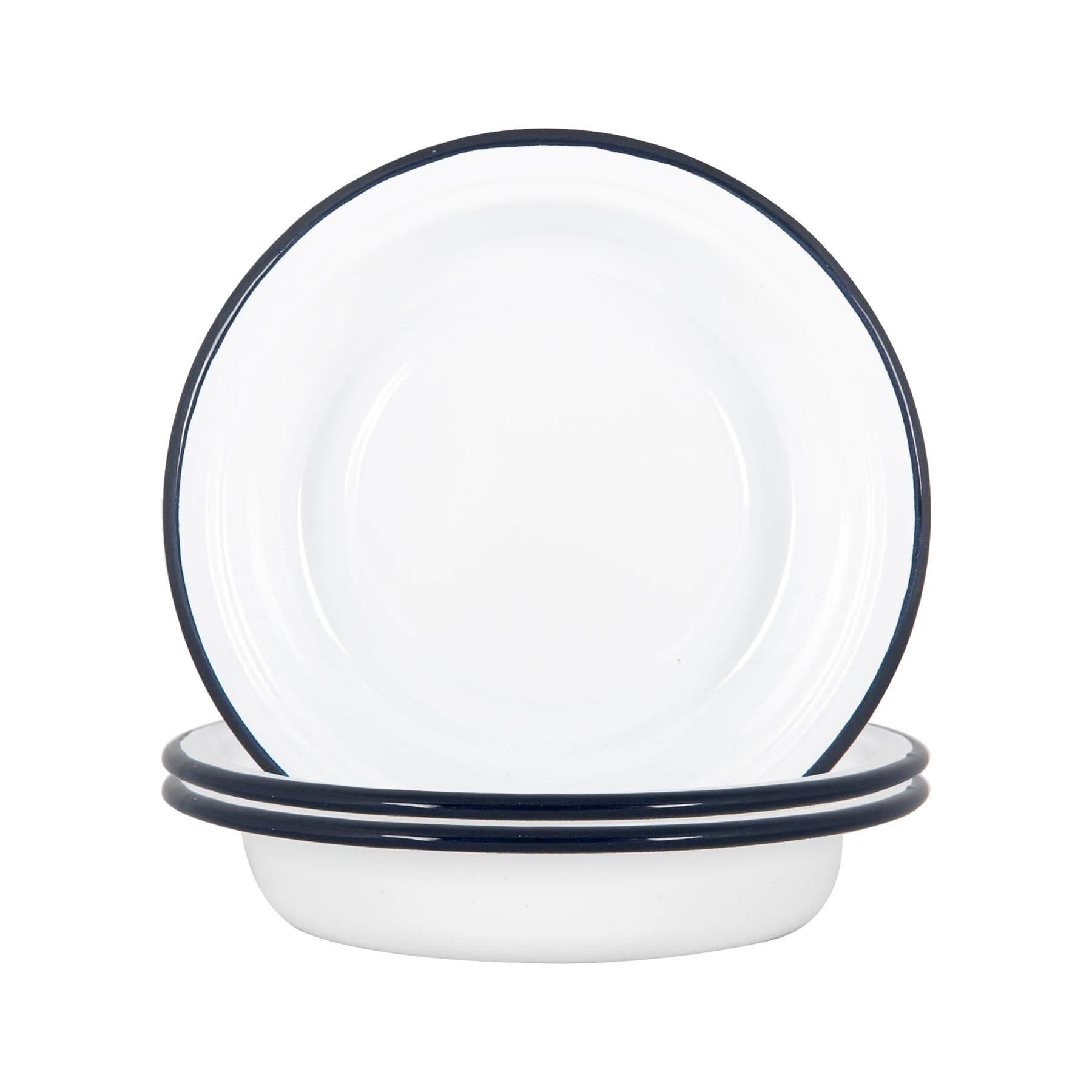 White Enamel Deep Bowls 19cm Navy Pack of 6