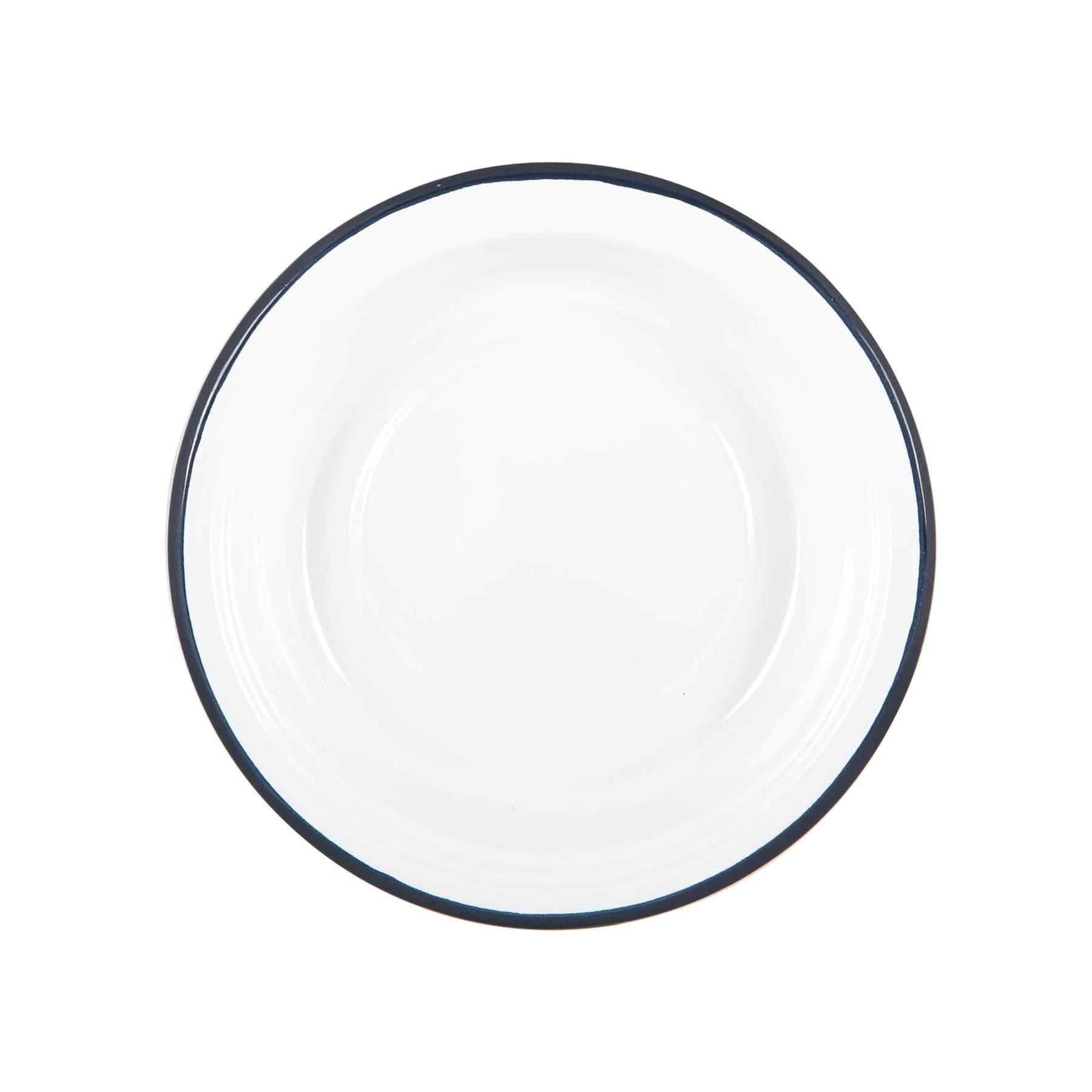 White Enamel Soup Plate - 19cm - Navy