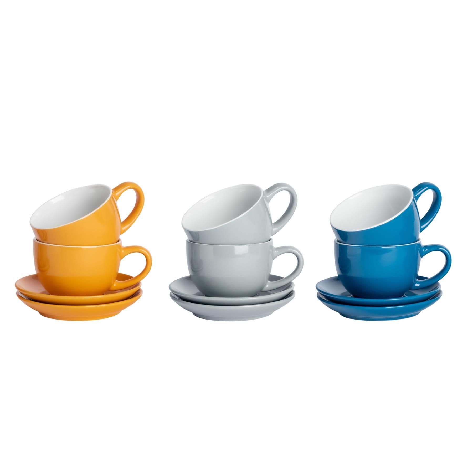 Coloured Cappuccino Cup & Saucer Set - 250ml - Yorkshire - 12 Piece