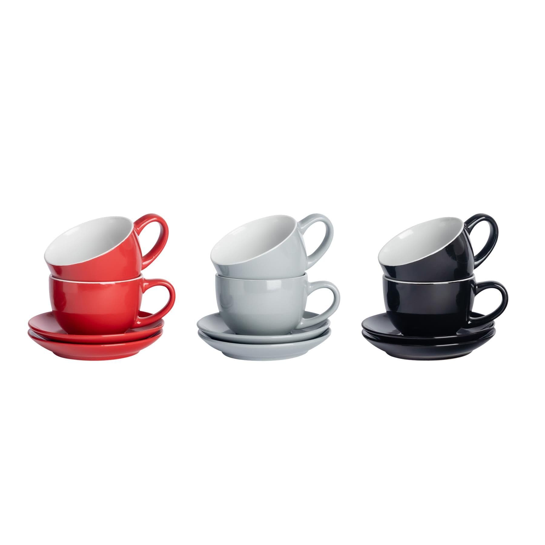 Coloured Cappuccino Cup & Saucer Set - 250ml - Lancashire - 12 Piece