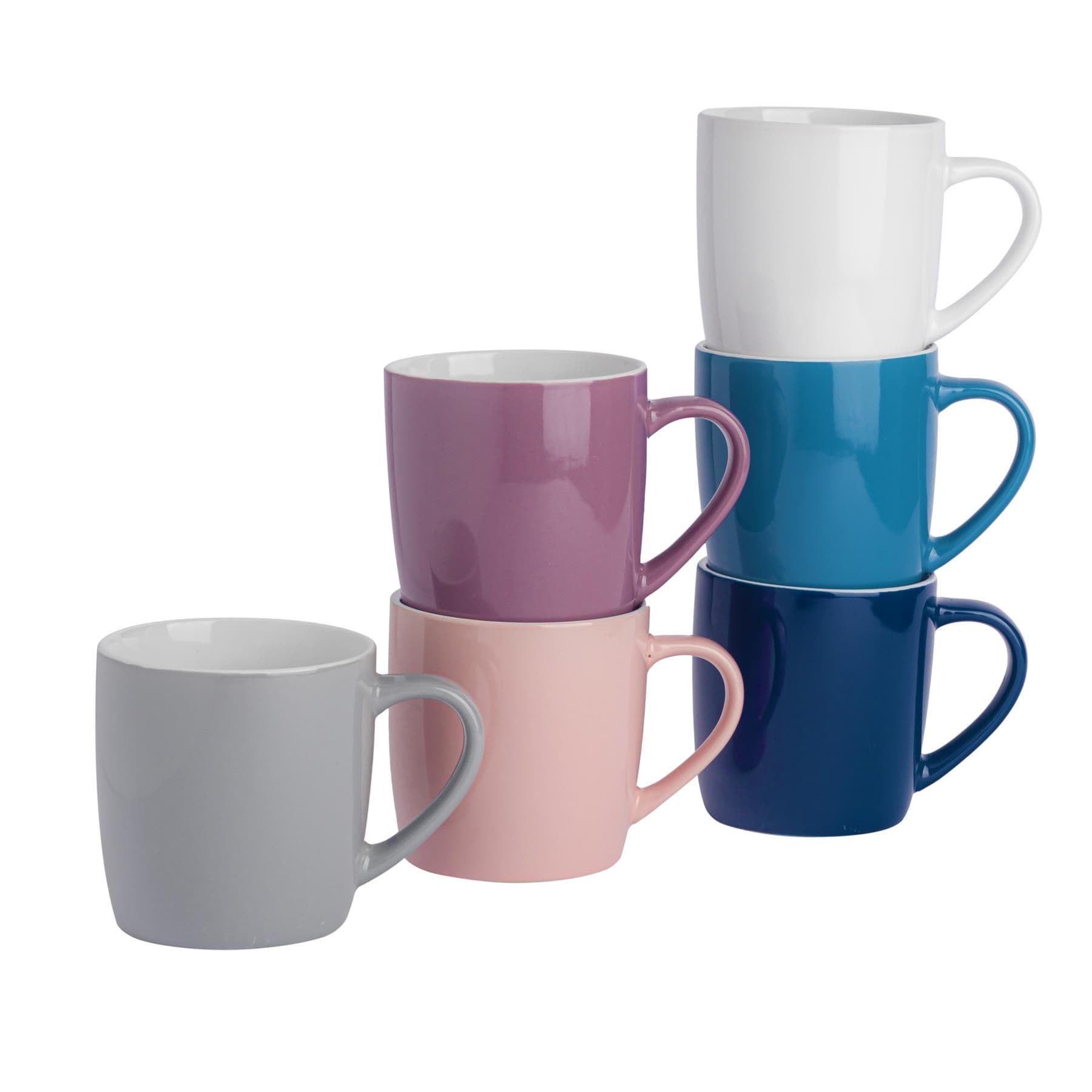 Coloured Coffee Mugs - 350ml - Light & Dark - Pack of 6