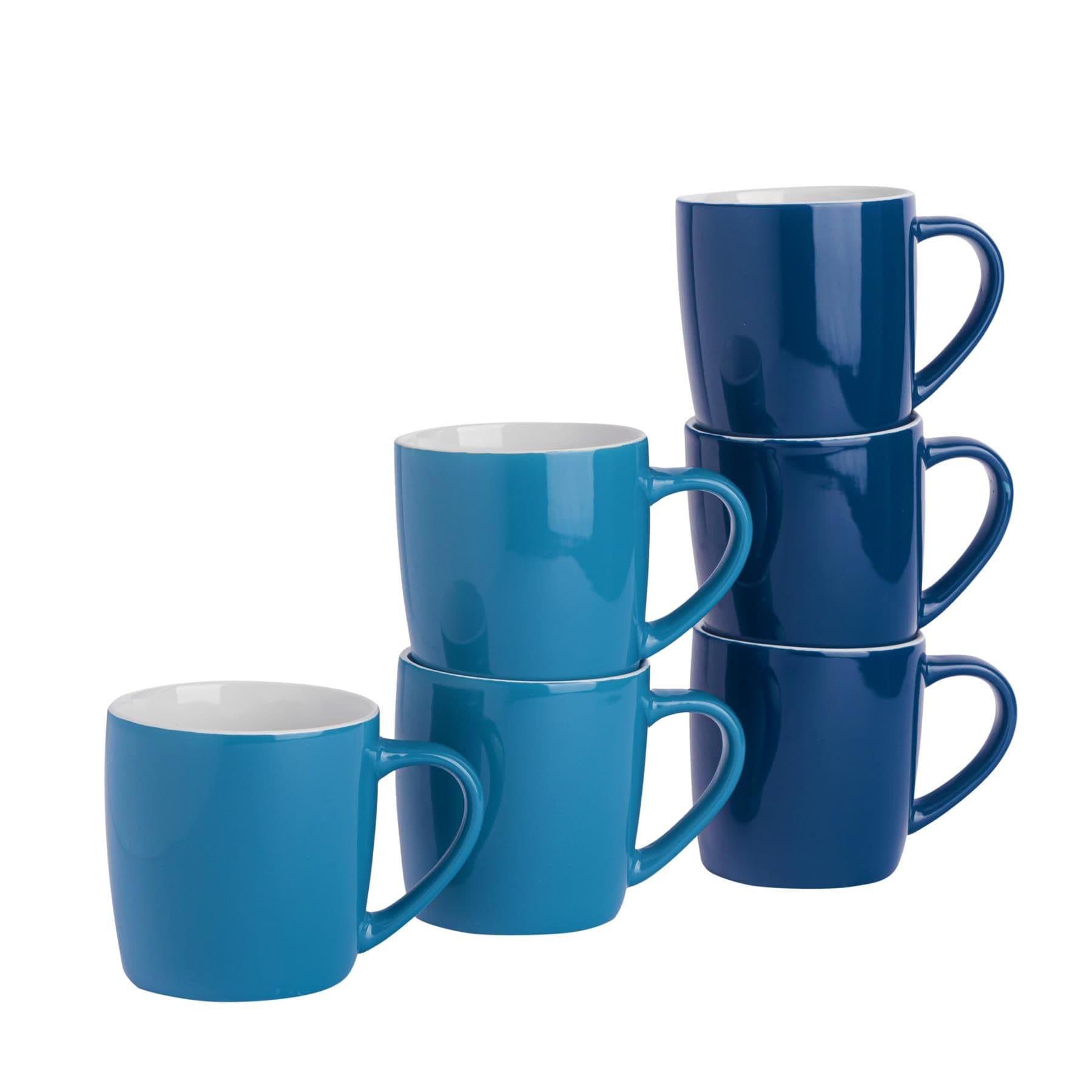 Coloured Coffee Mugs - 350ml - Blue/Navy - Pack of 6