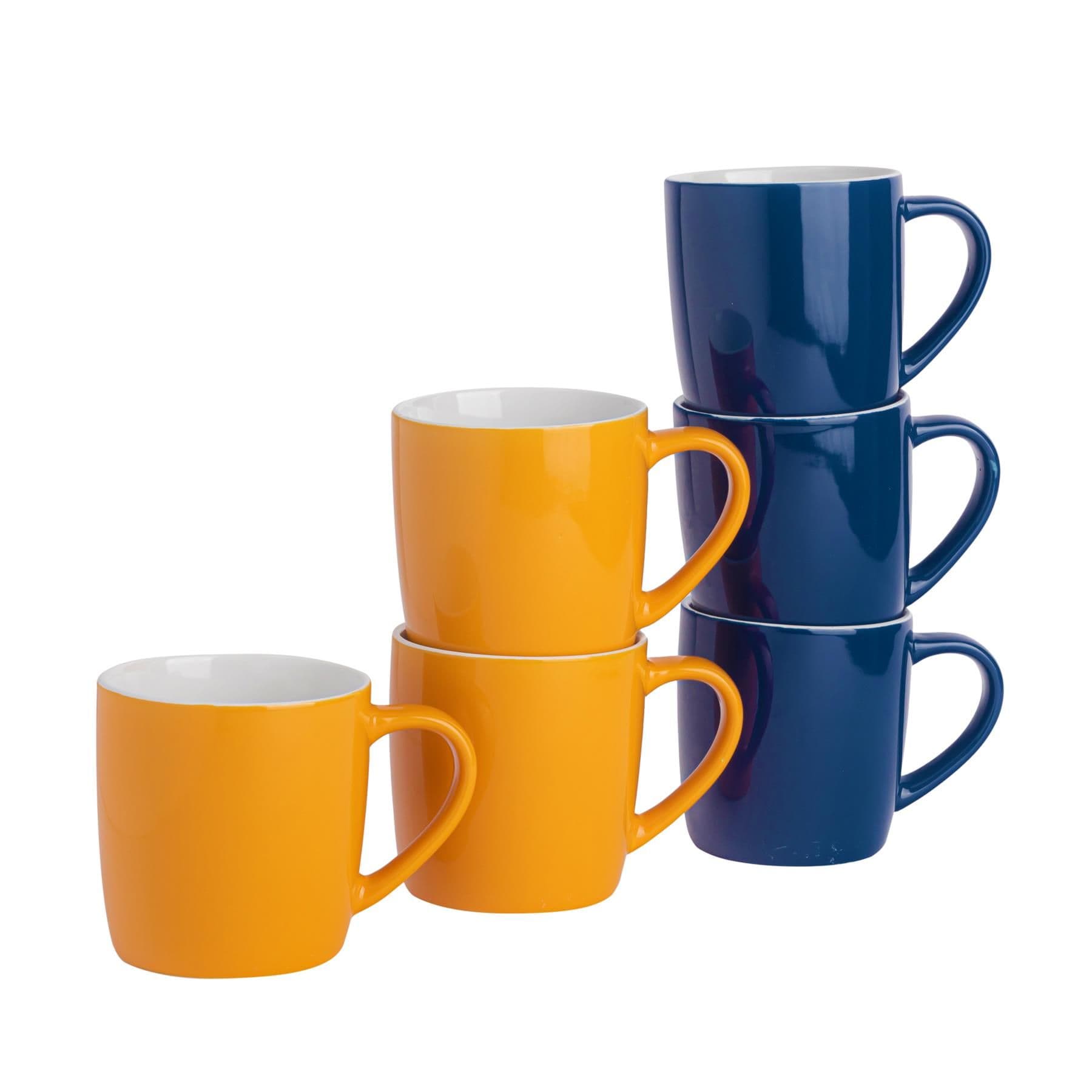 Coloured Coffee Mugs - 350ml - Yellow/Navy - Pack of 6
