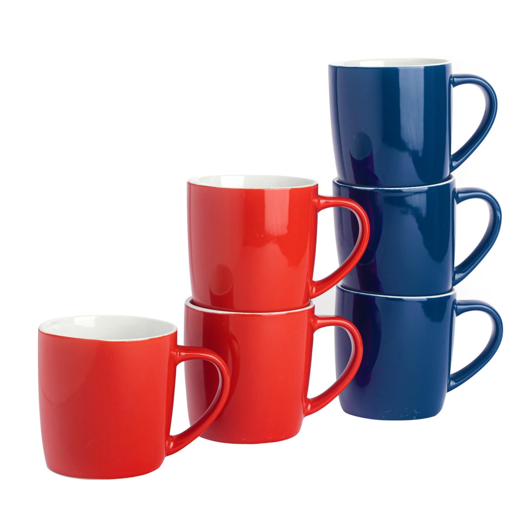 Coloured Coffee Mugs - 350ml - Red/Navy - Pack of 6