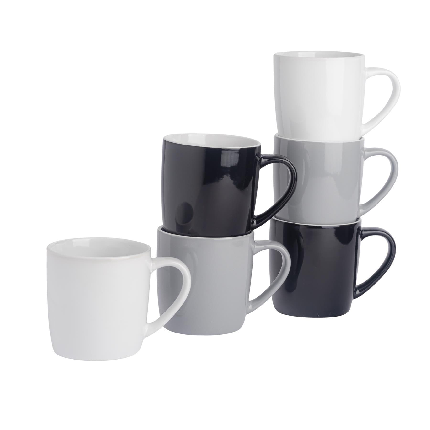 Coloured Coffee Mugs - 350ml - Greyscale - Pack of 6