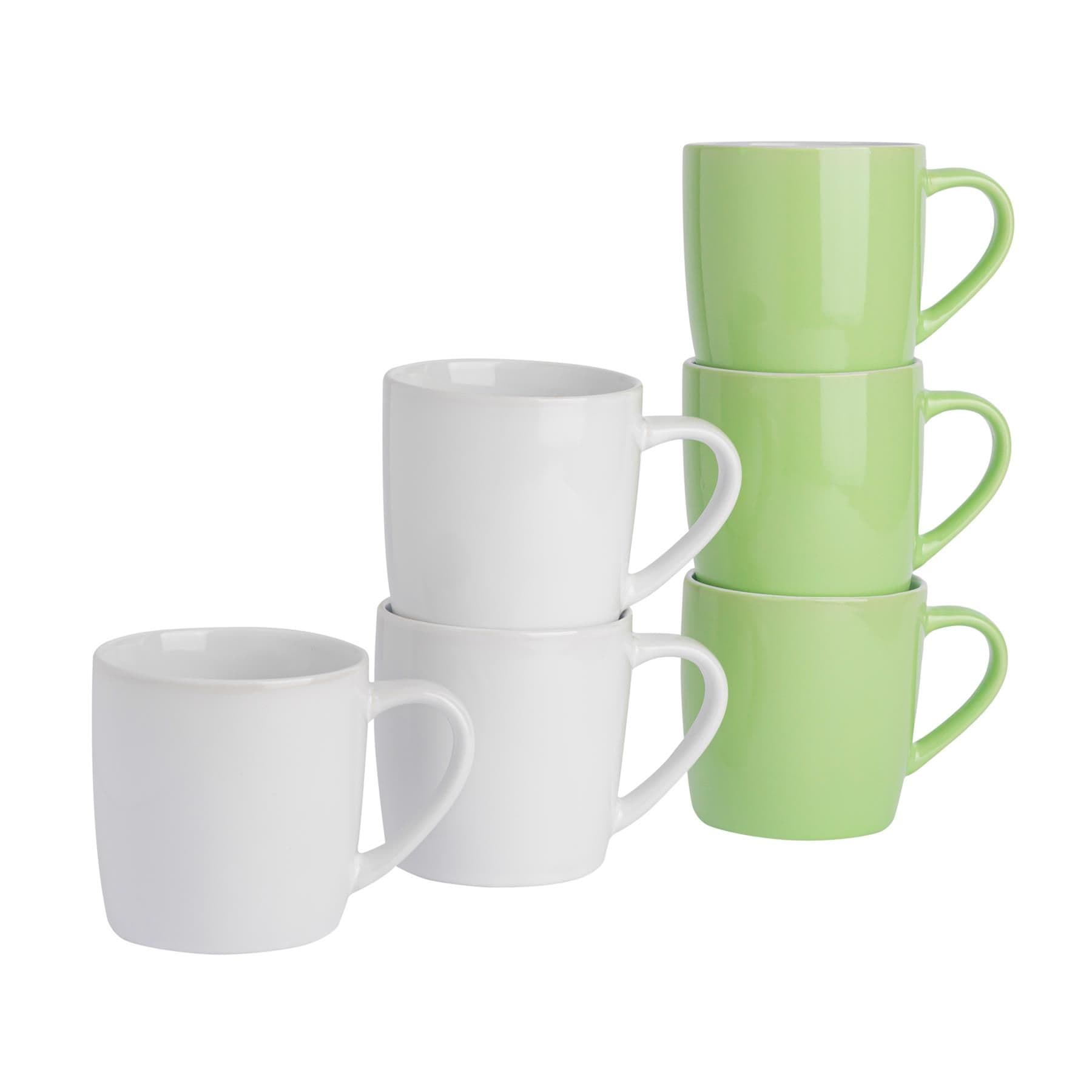 Coloured Coffee Mugs - 350ml - Green/White - Pack of 6