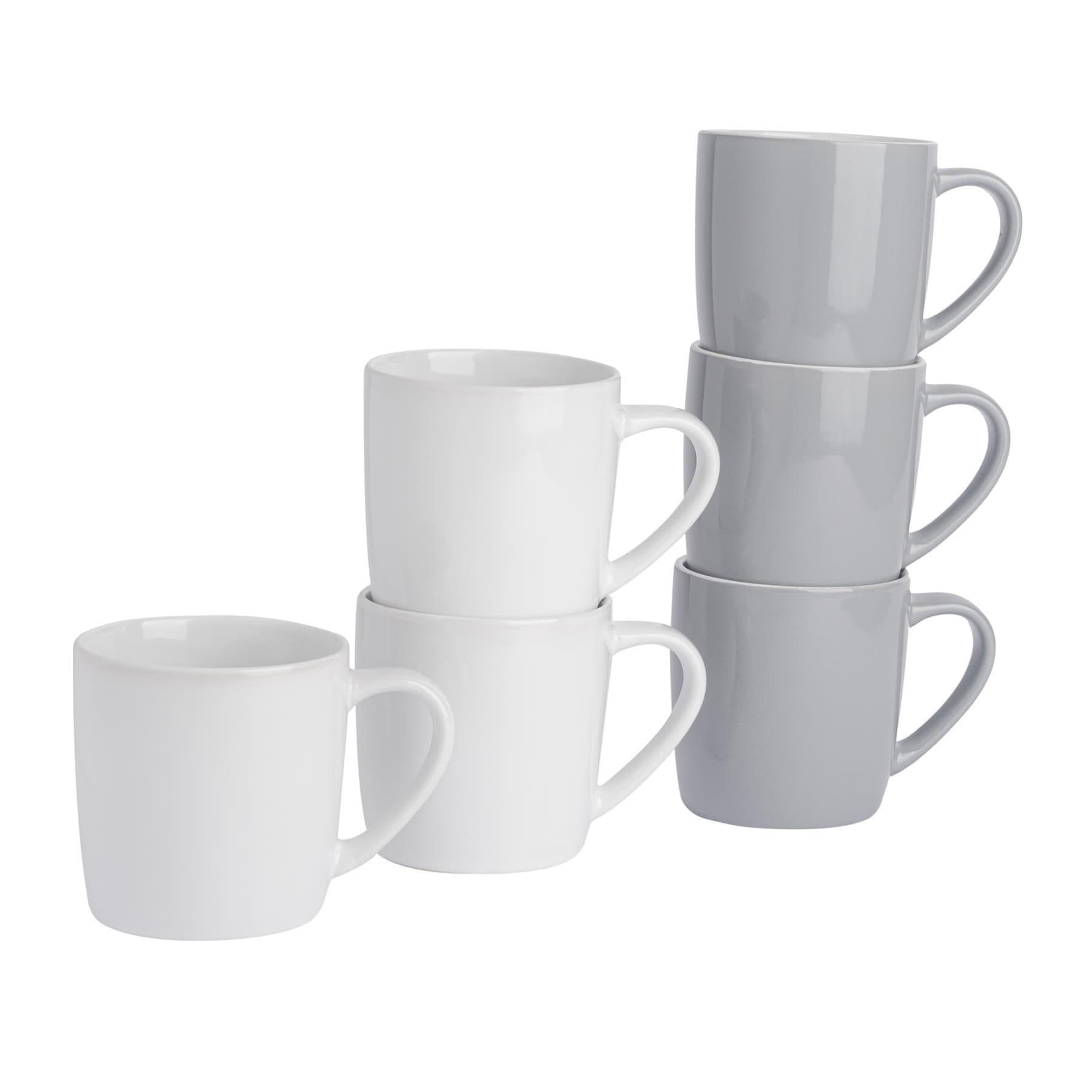 Coloured Coffee Mugs - 350ml - Grey/White - Pack of 6