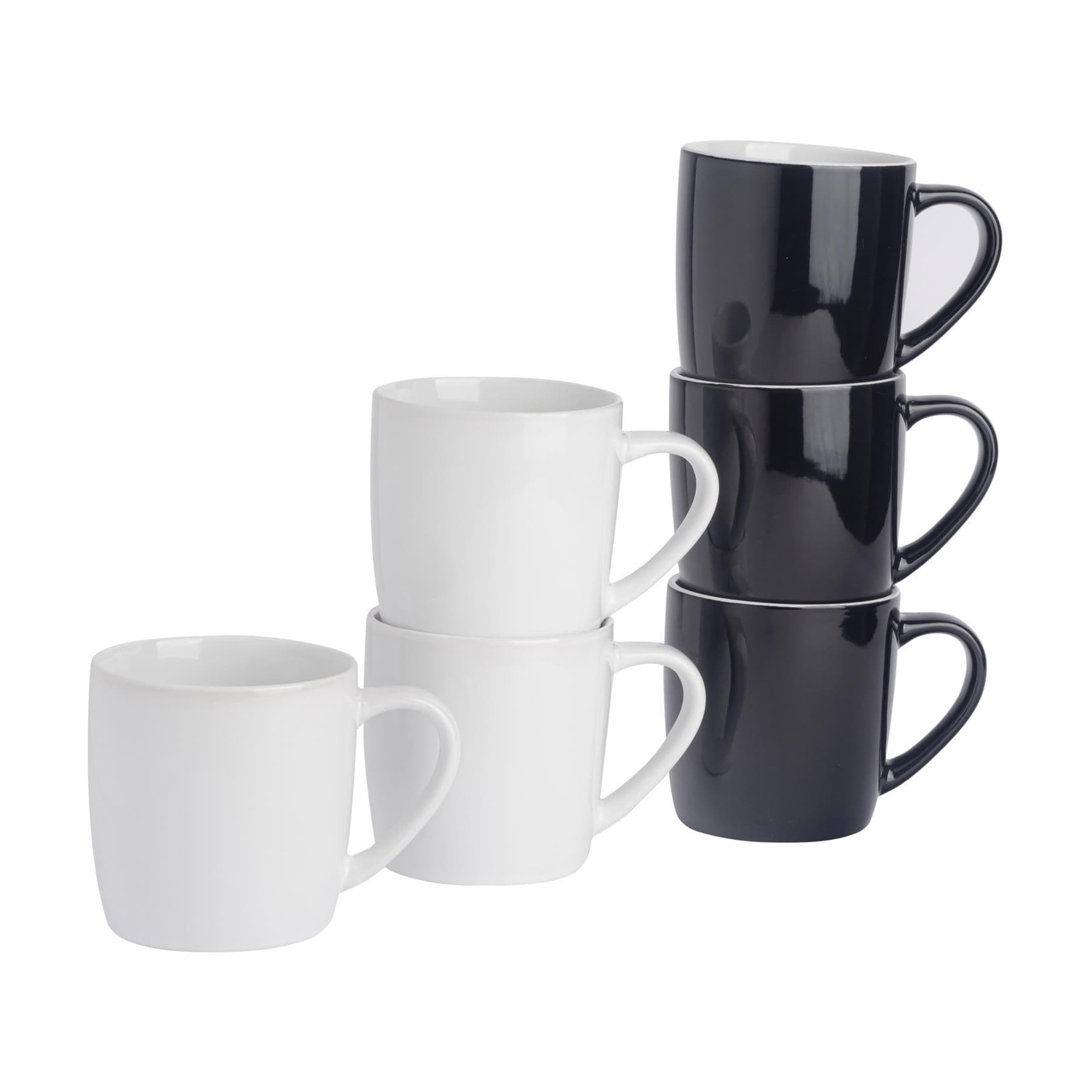 Coloured Coffee Mugs - 350ml - Black/White - Pack of 6