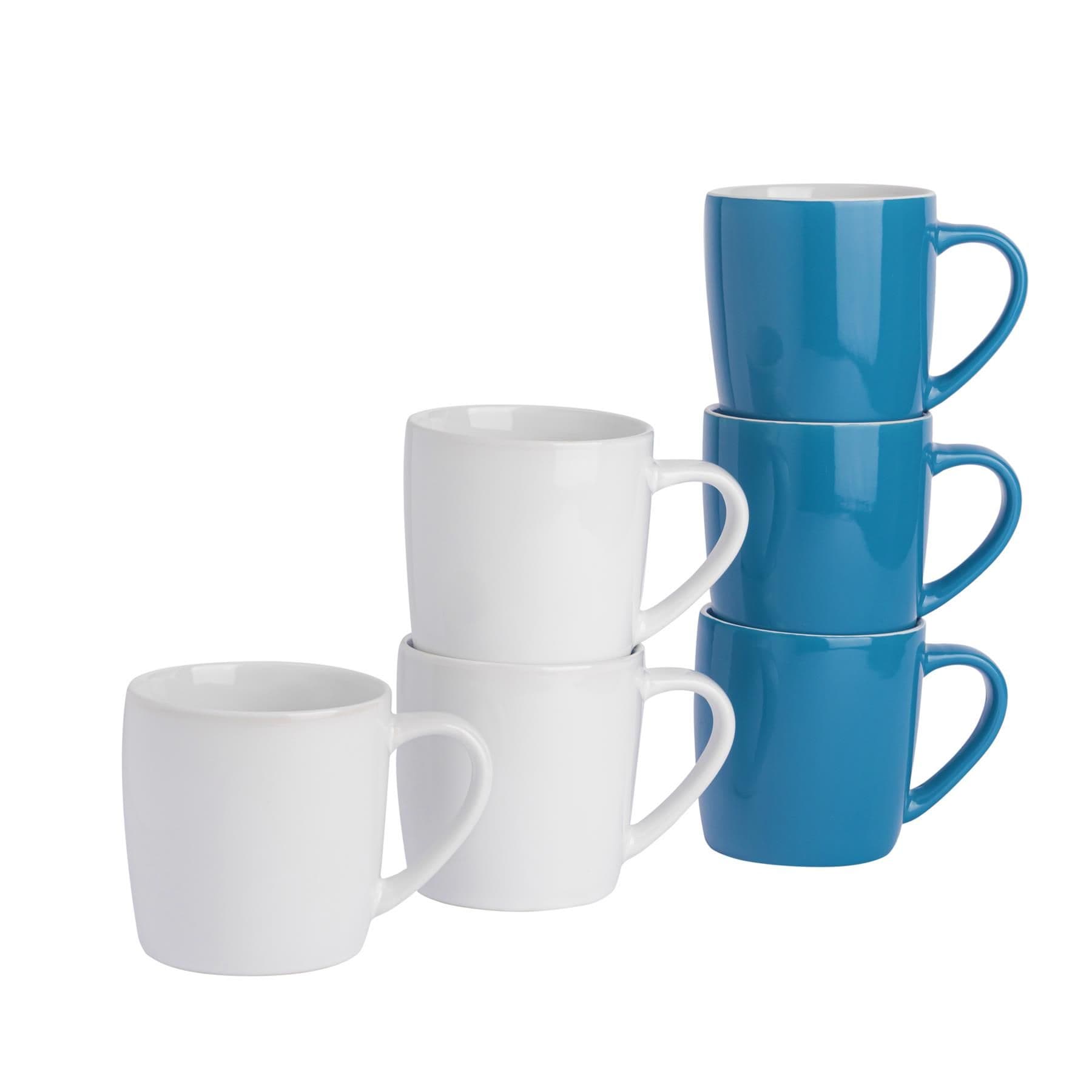 Coloured Coffee Mugs - 350ml - Blue/White - Pack of 6