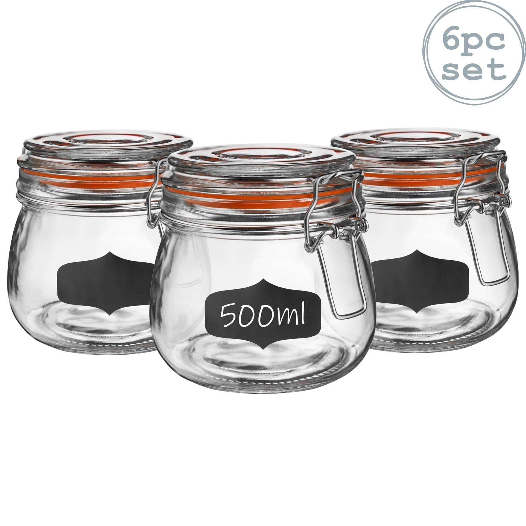 Glass Storage Jars with Labels 500ml Orange Seal Pack of 6