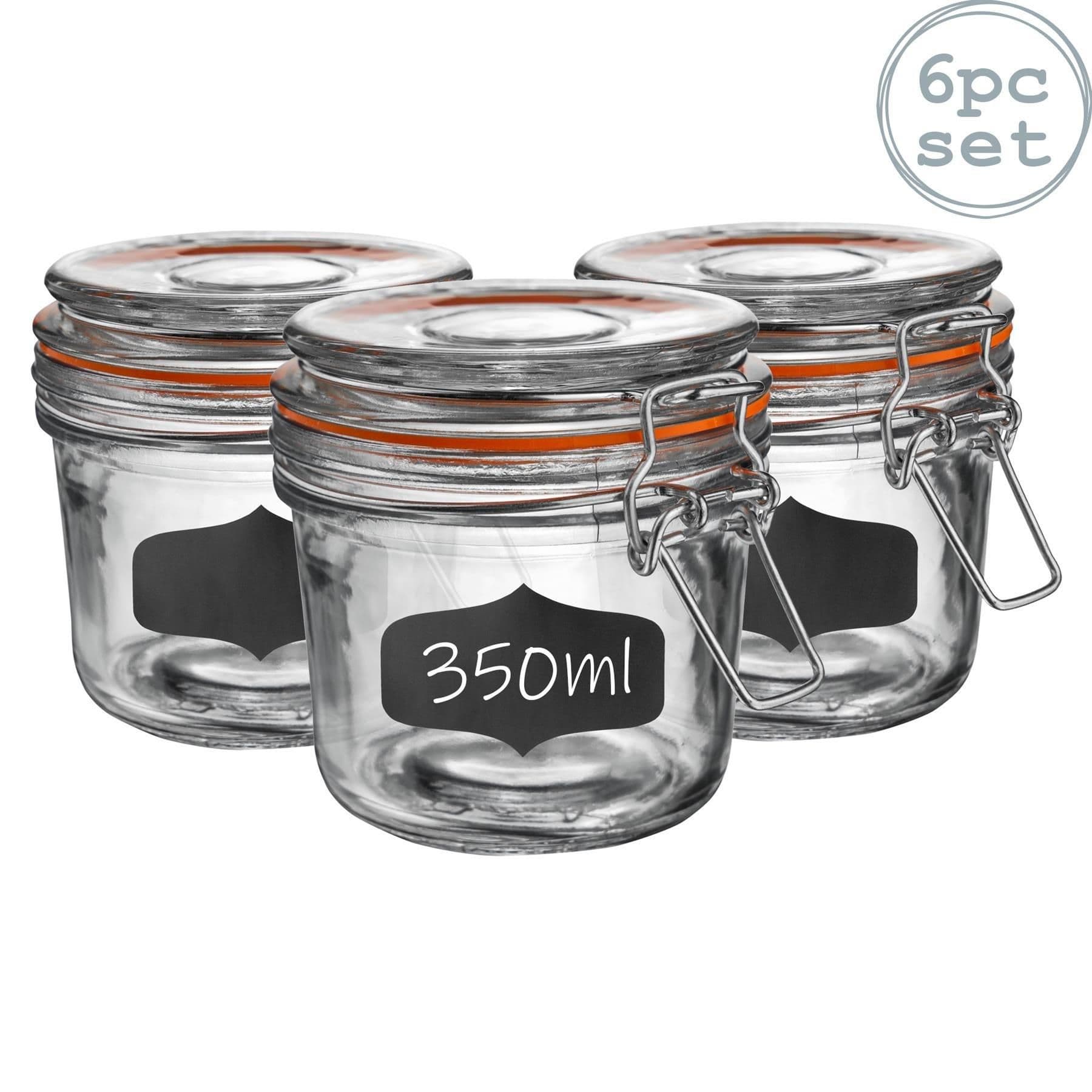 Glass Storage Jars with Labels 350ml Orange Seal Pack of 6