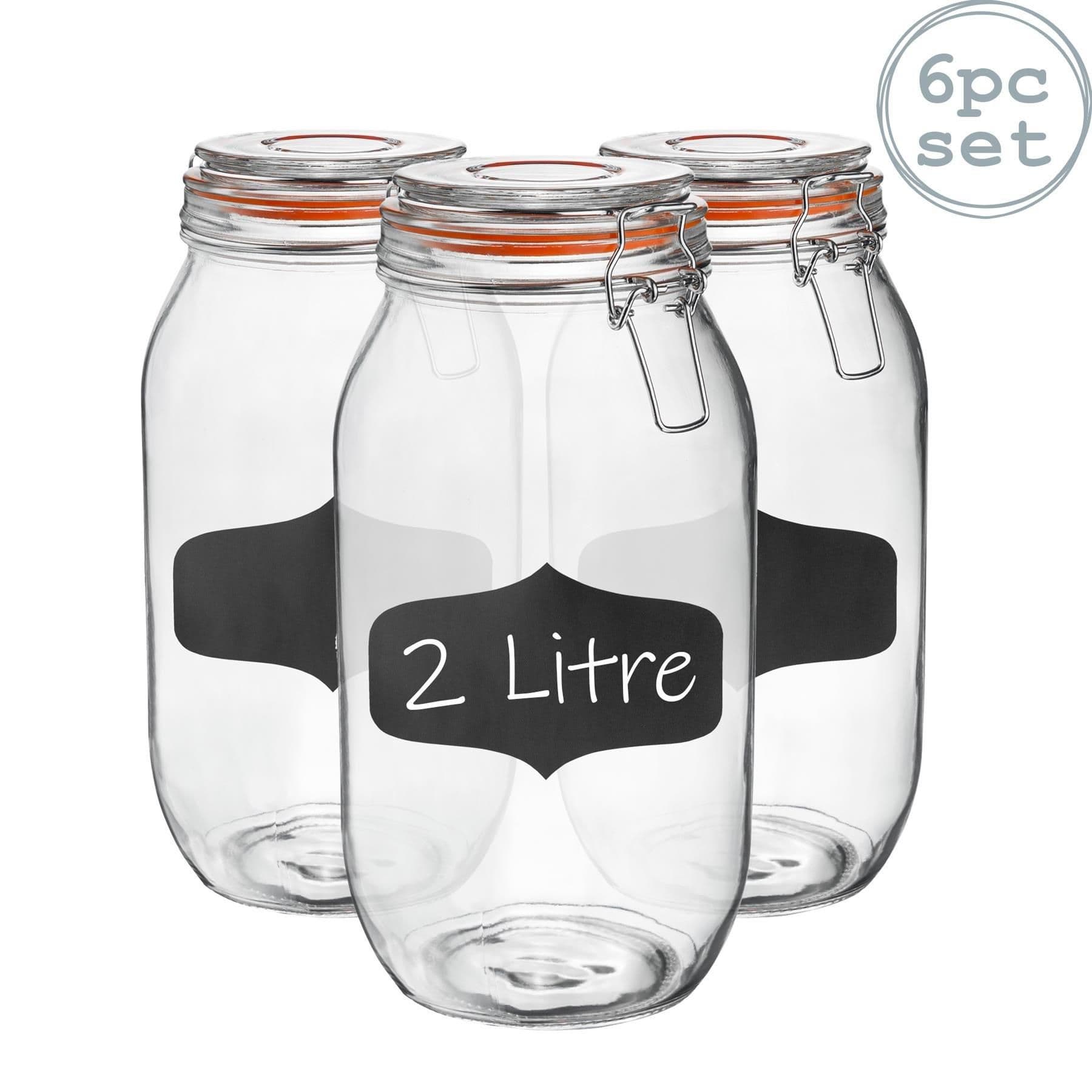 Glass Storage Jars with Labels 2 Litre Orange Seal Pack of 6