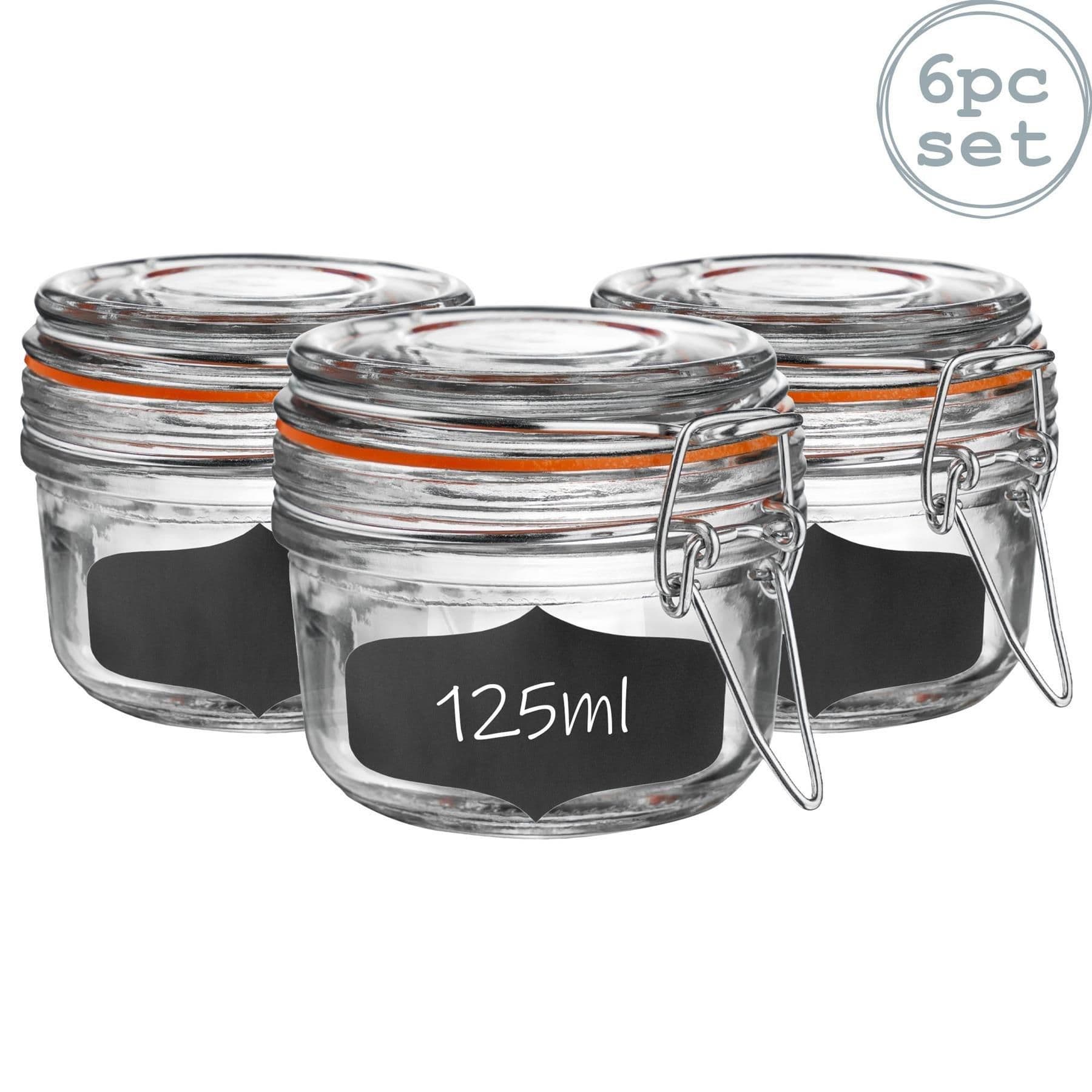 Glass Storage Jars with Labels 125ml Orange Seal Pack of 6