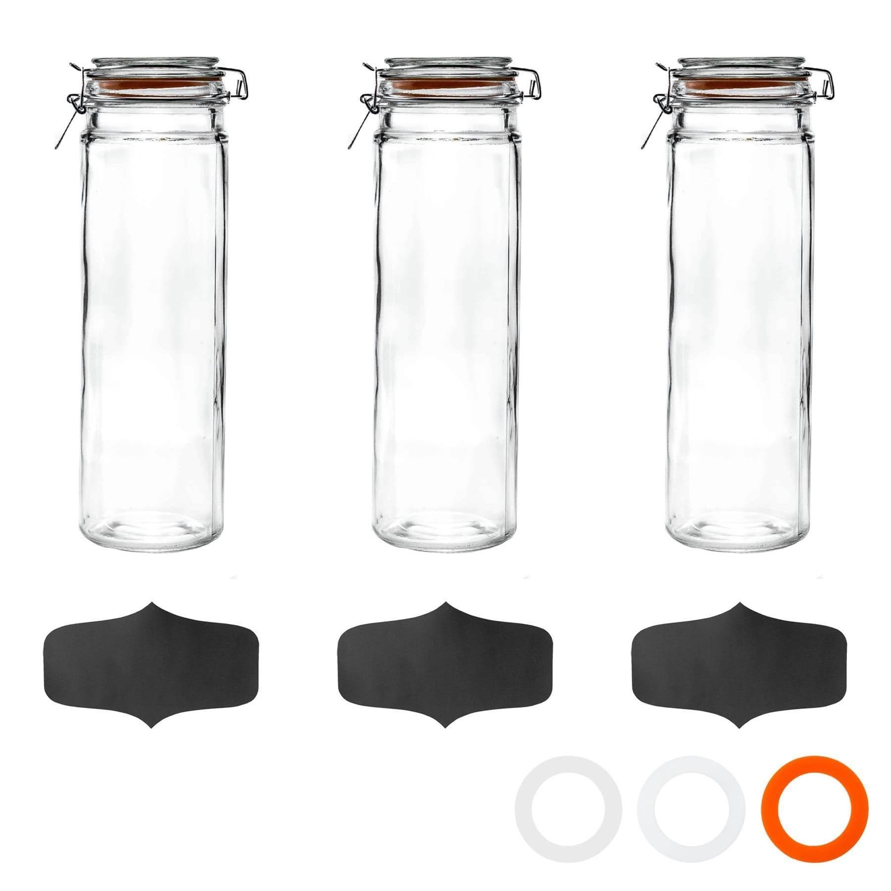 Argon Tableware Glass Spaghetti Jar with Labels - 2 Litre - Orange Seal - Pack of 3